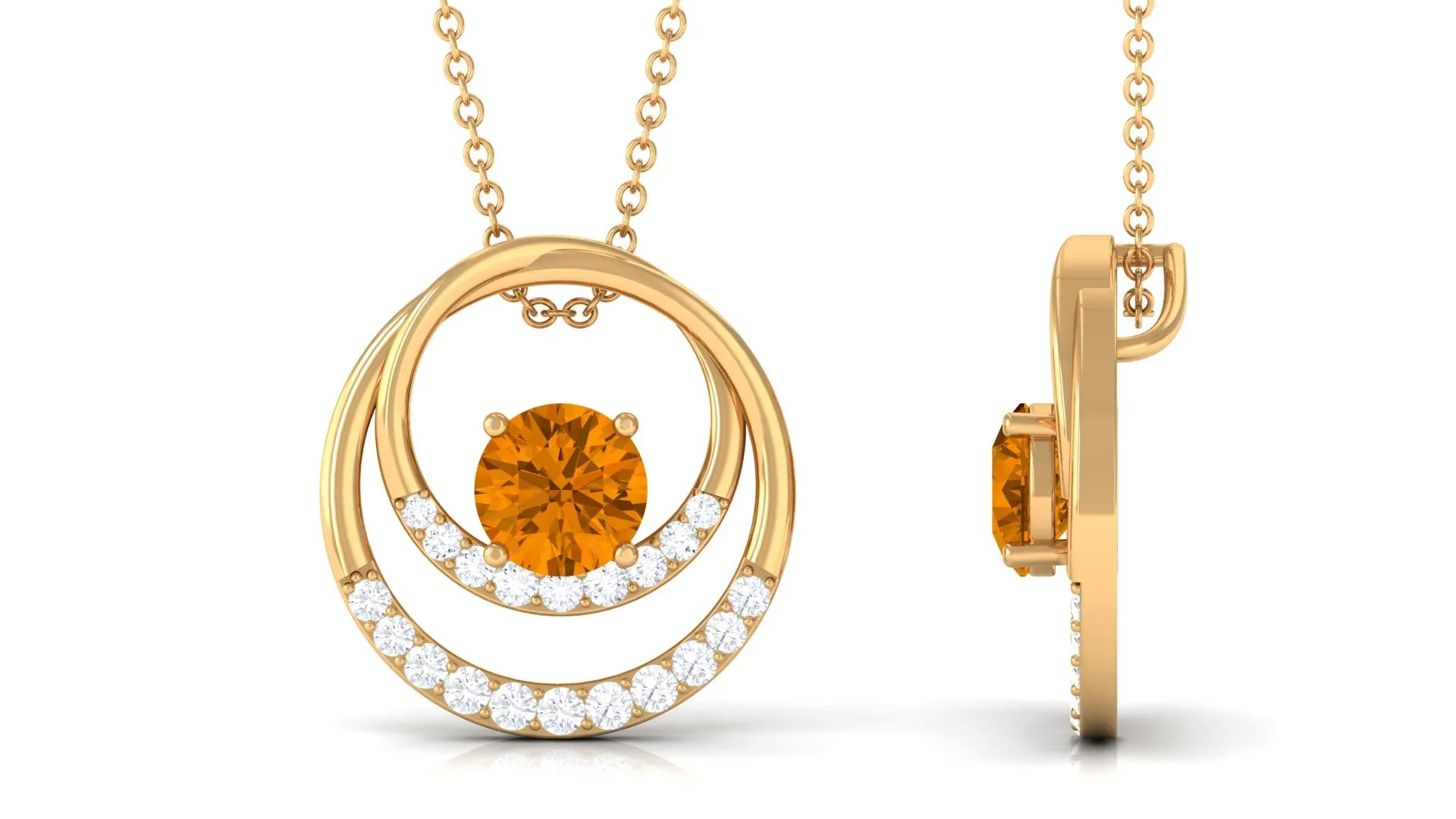 Real Citrine and Diamond Open Circle Pendant