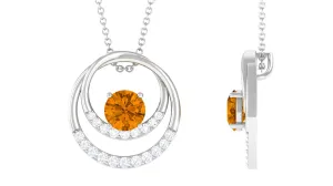 Real Citrine and Diamond Open Circle Pendant