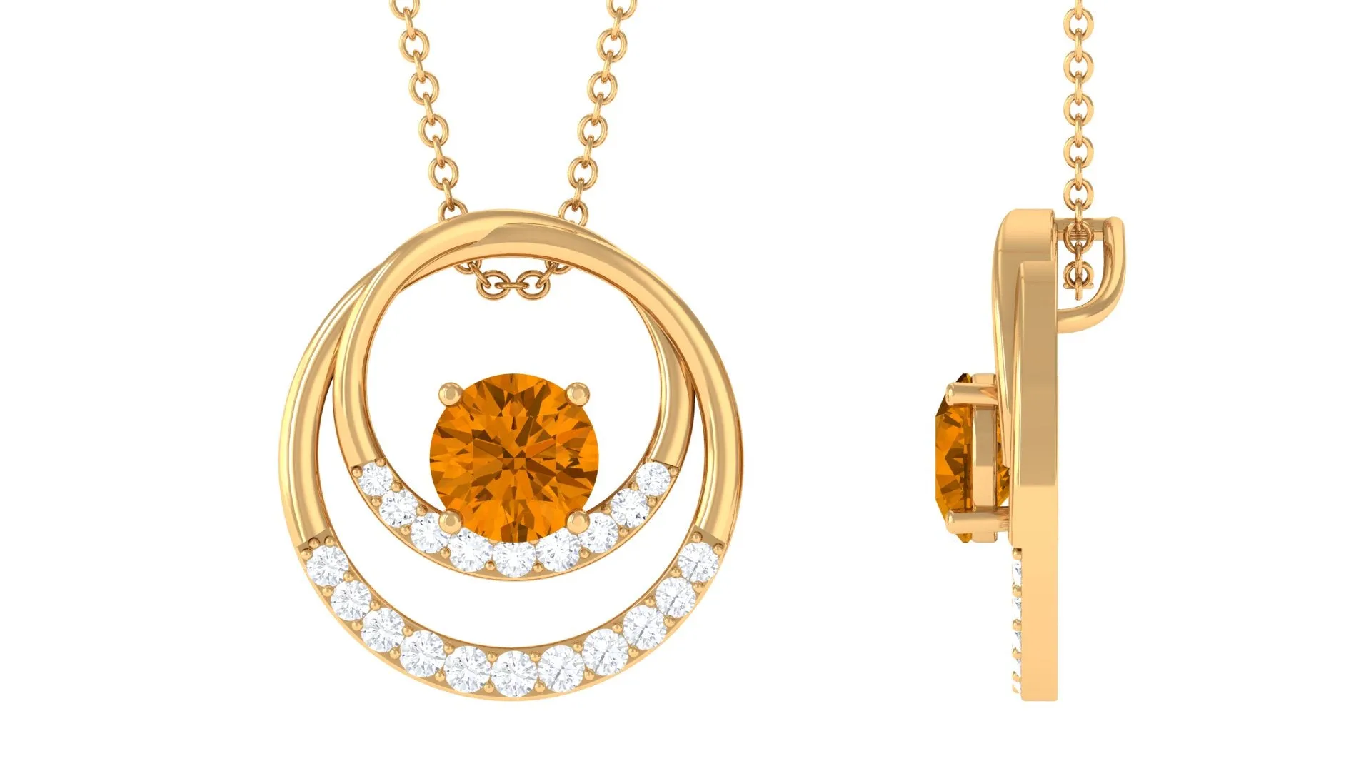 Real Citrine and Diamond Open Circle Pendant