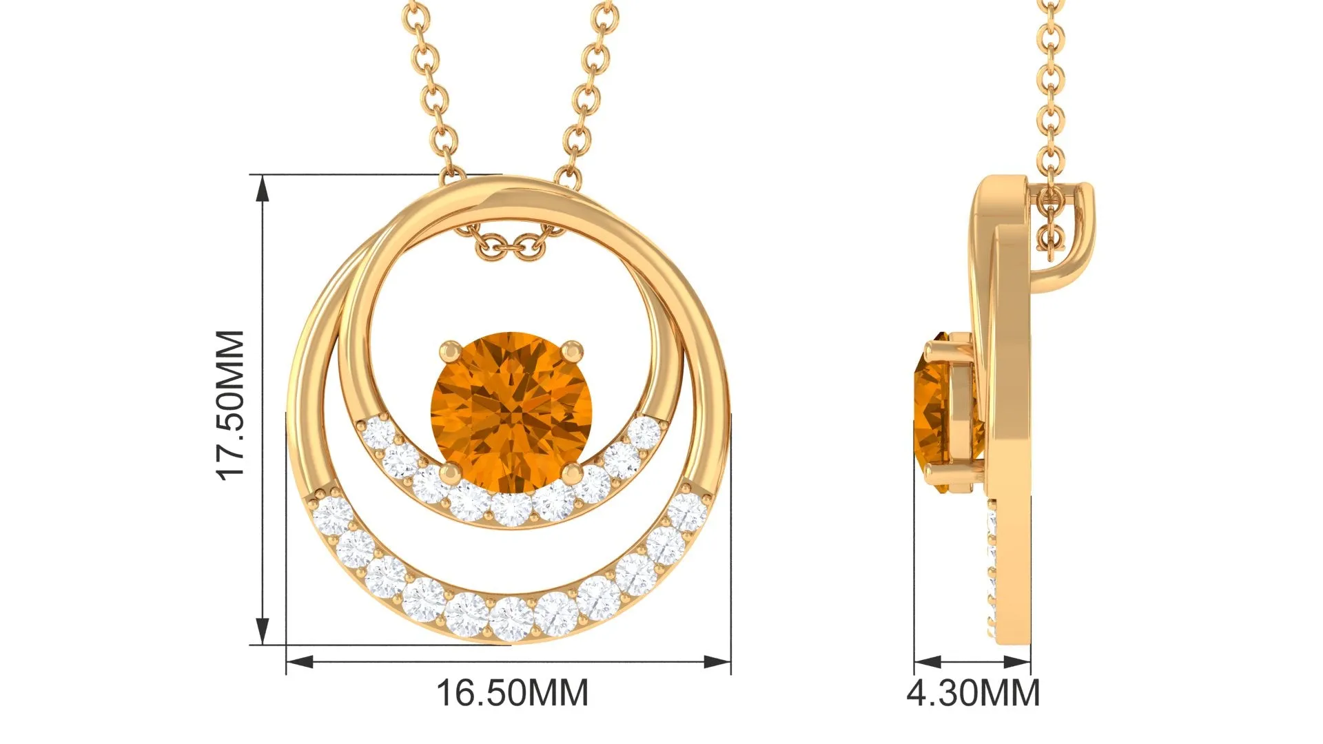 Real Citrine and Diamond Open Circle Pendant