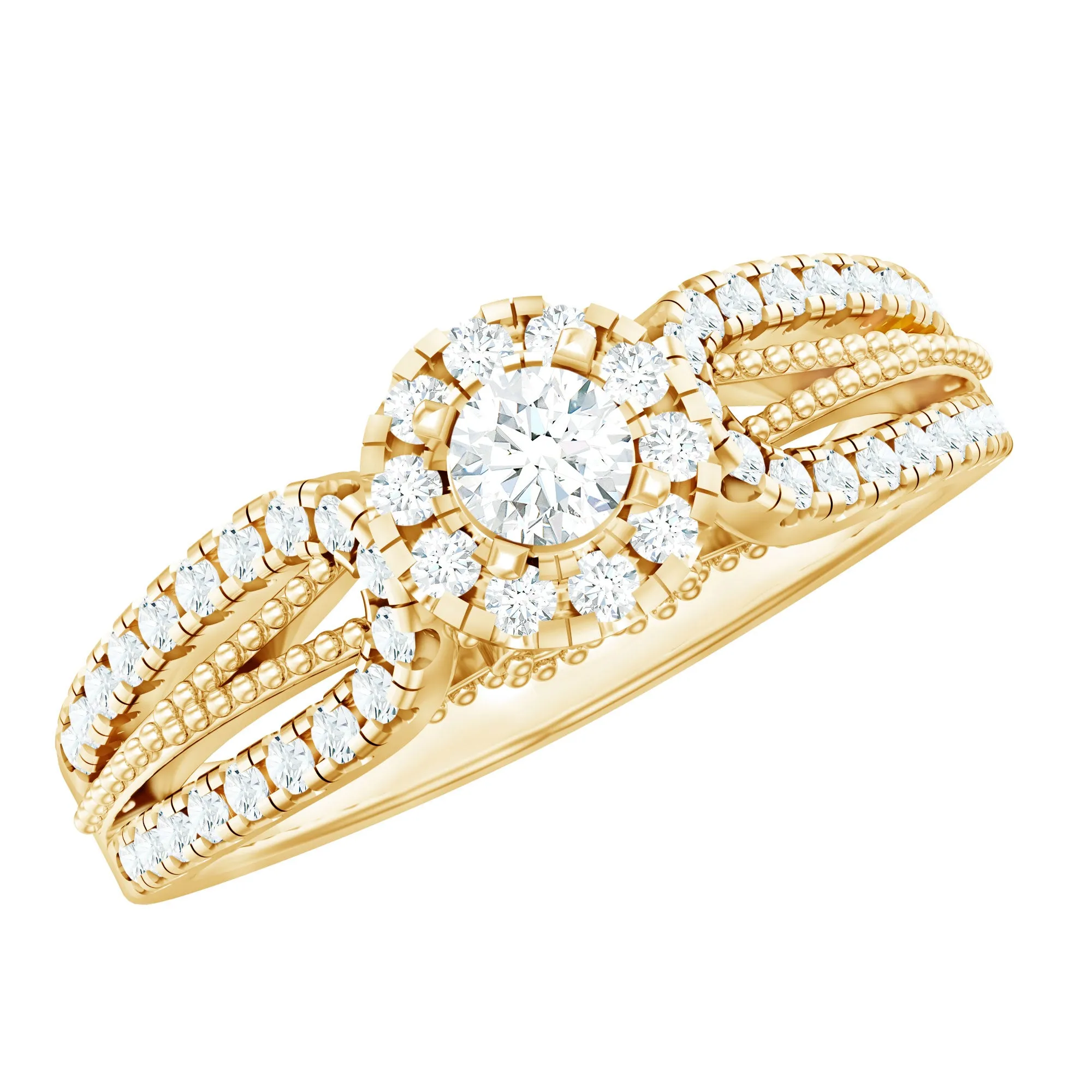 Real Diamond Designer Engagement Ring in Split Shank
