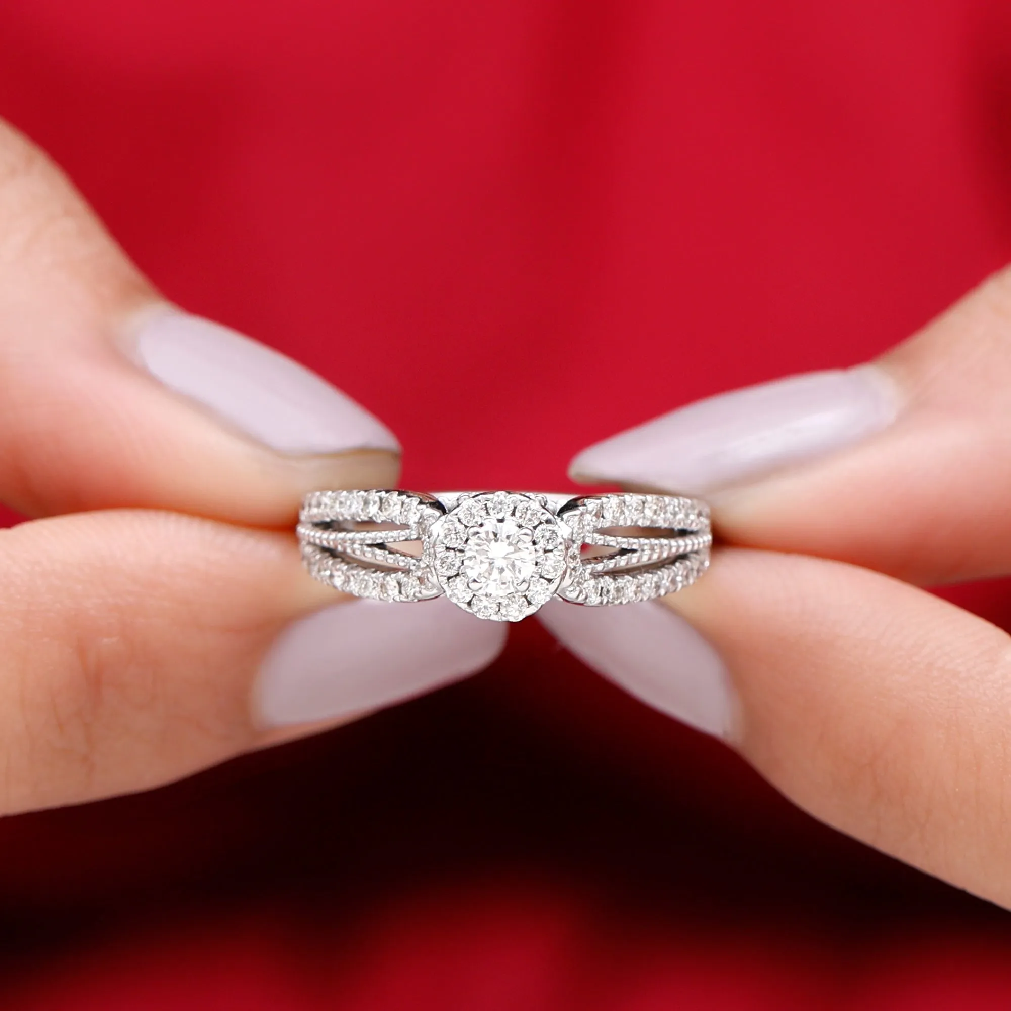Real Diamond Designer Engagement Ring in Split Shank