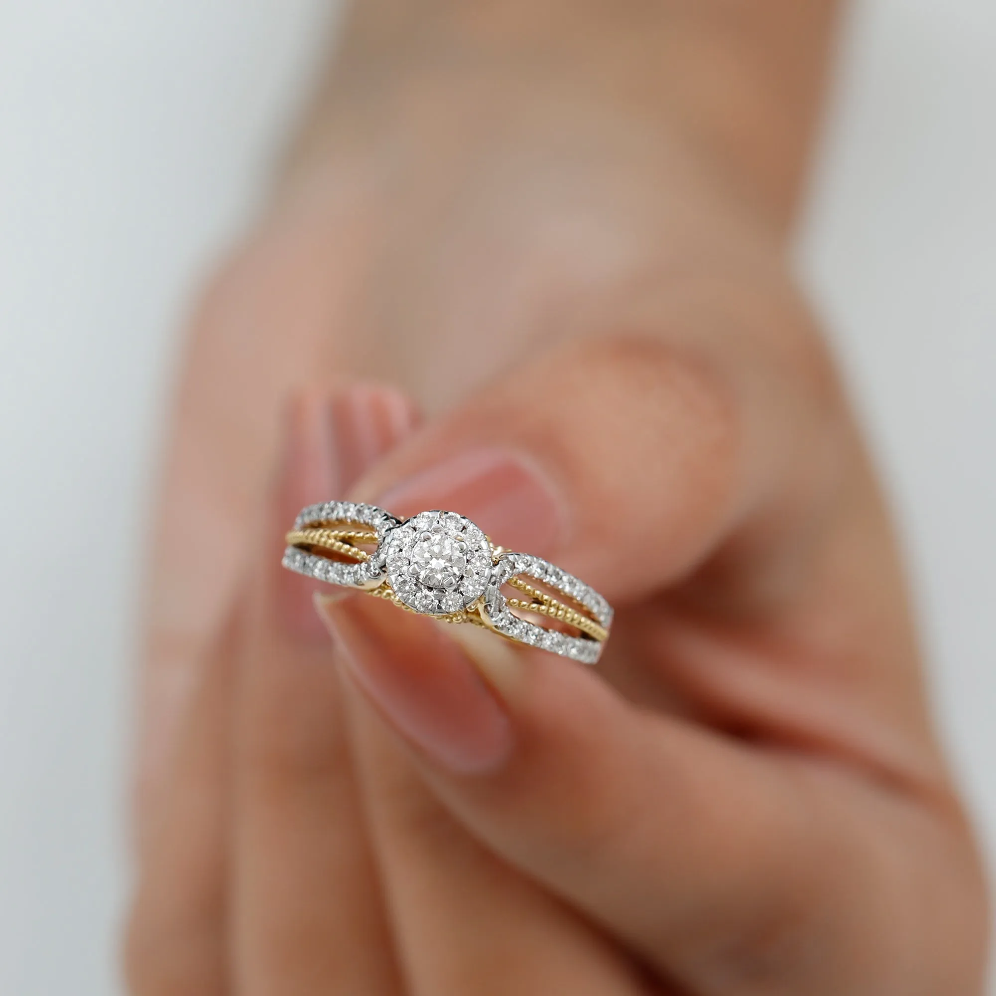 Real Diamond Designer Engagement Ring in Split Shank