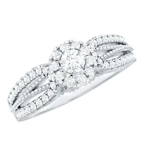 Real Diamond Designer Engagement Ring in Split Shank