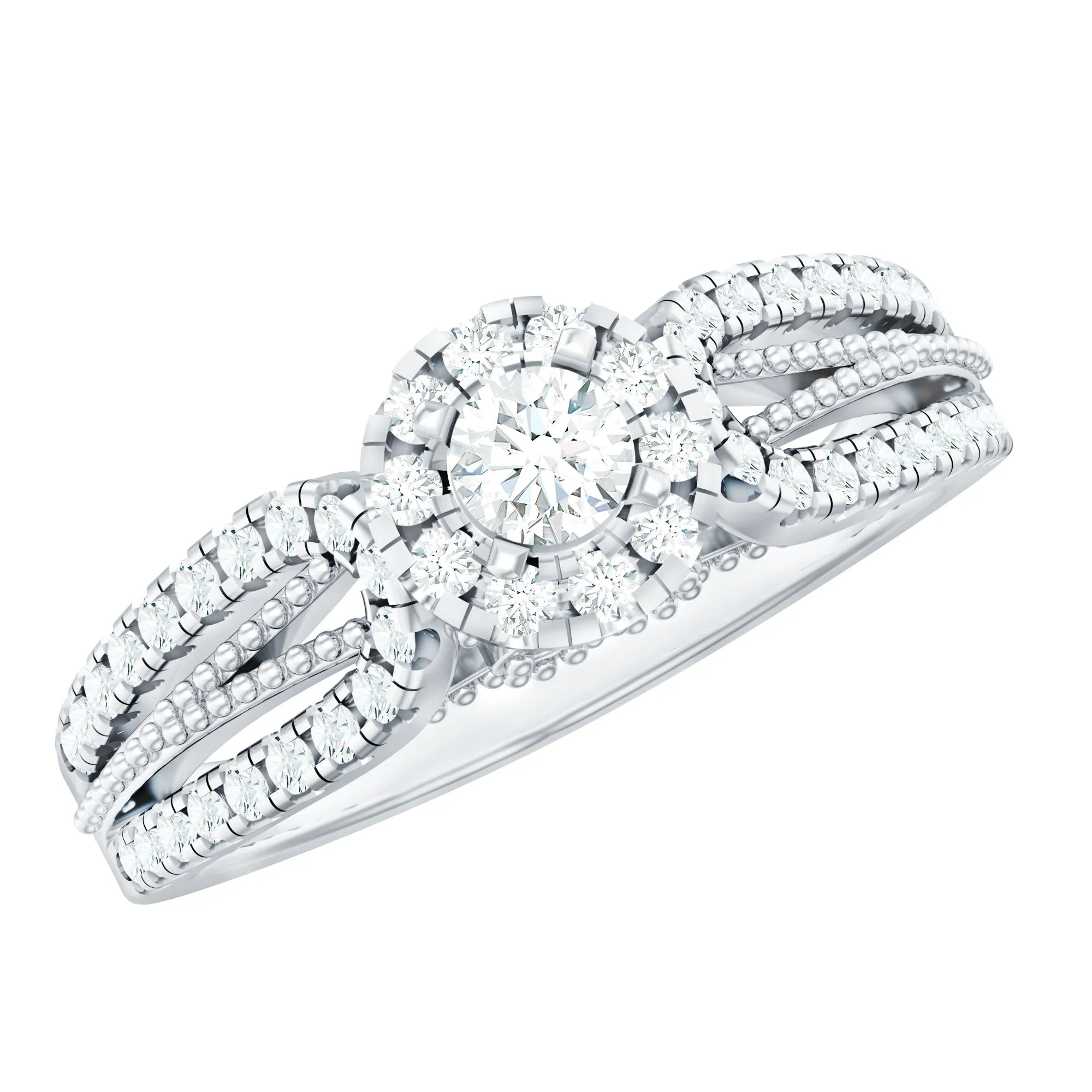 Real Diamond Designer Engagement Ring in Split Shank