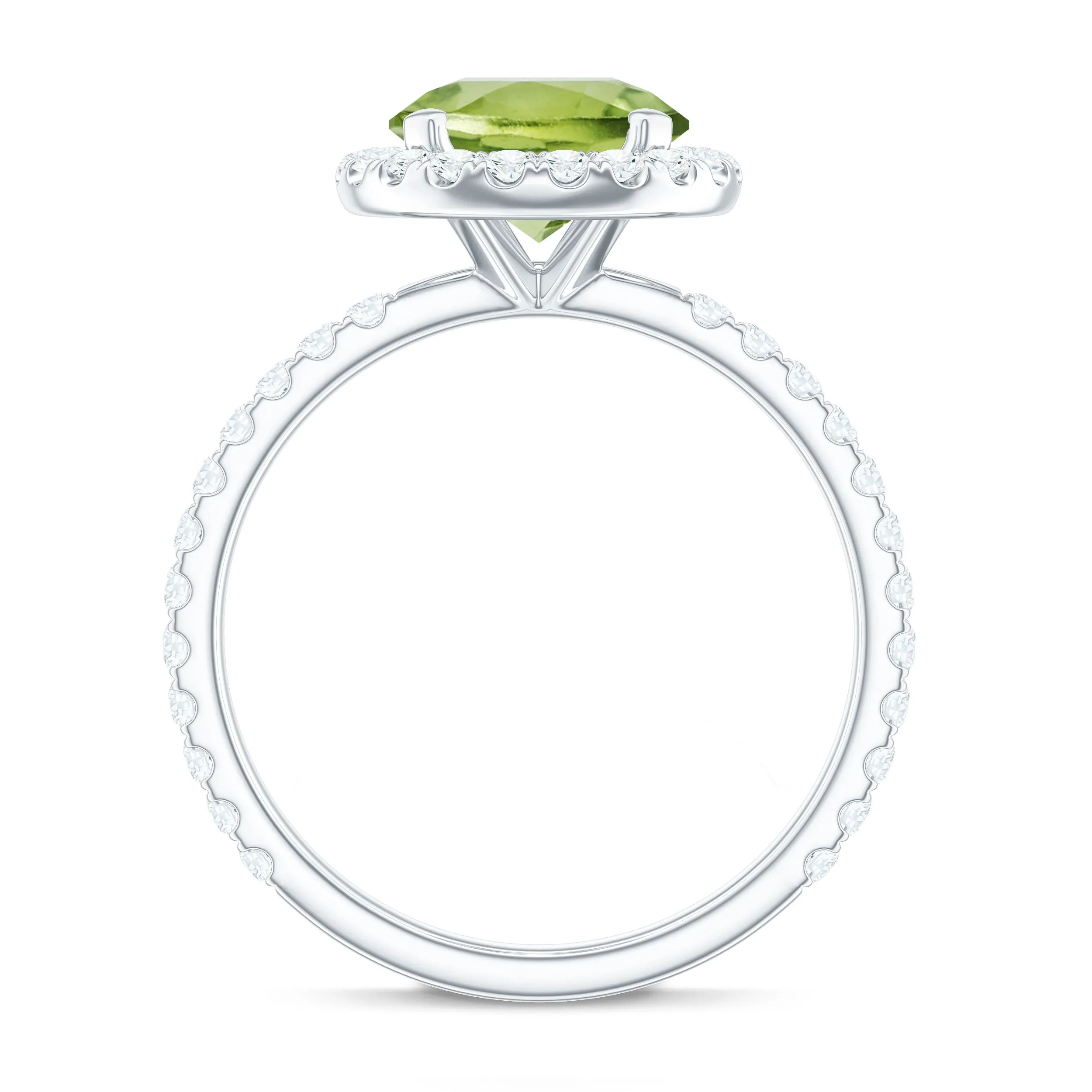 Real Peridot Halo Engagement Ring with Moissanite