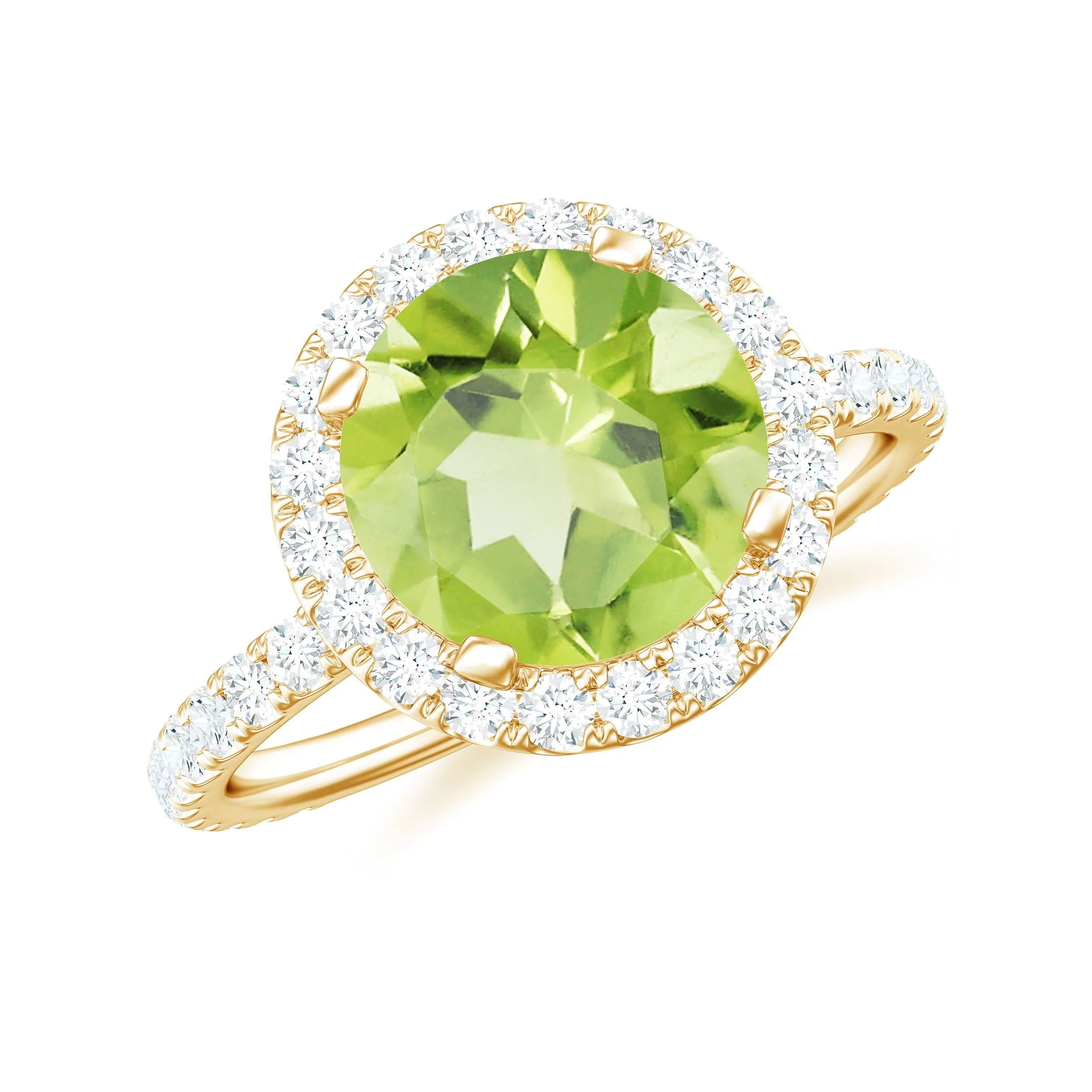 Real Peridot Halo Engagement Ring with Moissanite