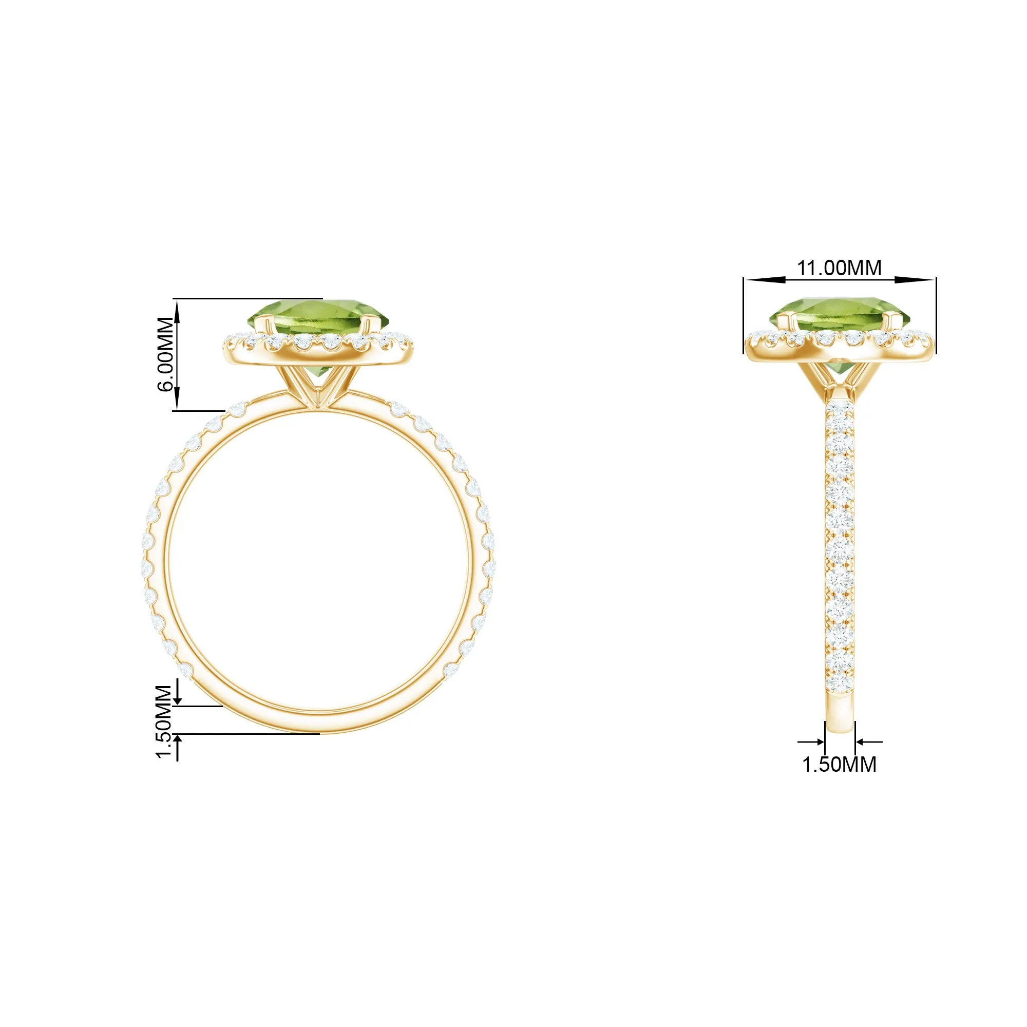 Real Peridot Halo Engagement Ring with Moissanite