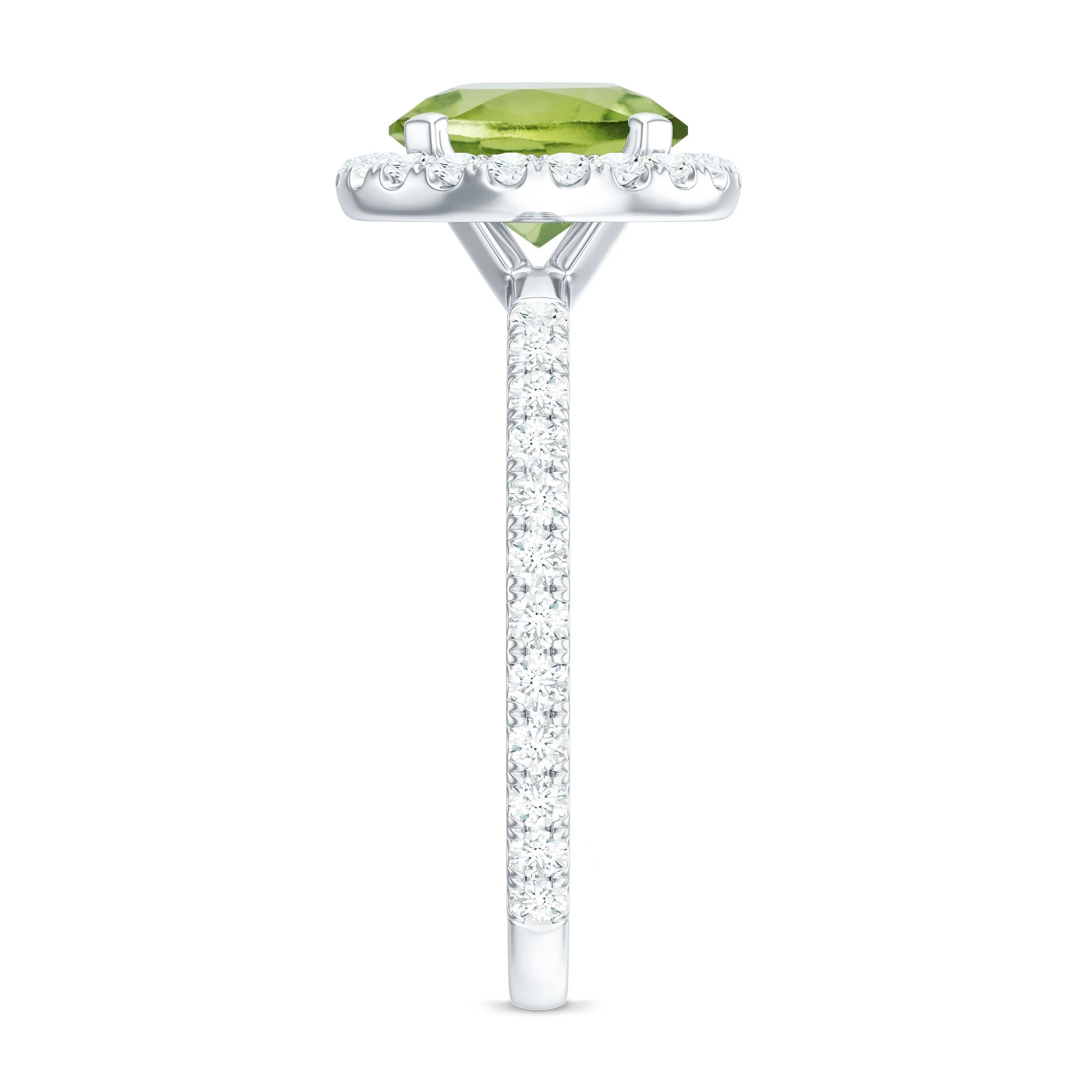 Real Peridot Halo Engagement Ring with Moissanite