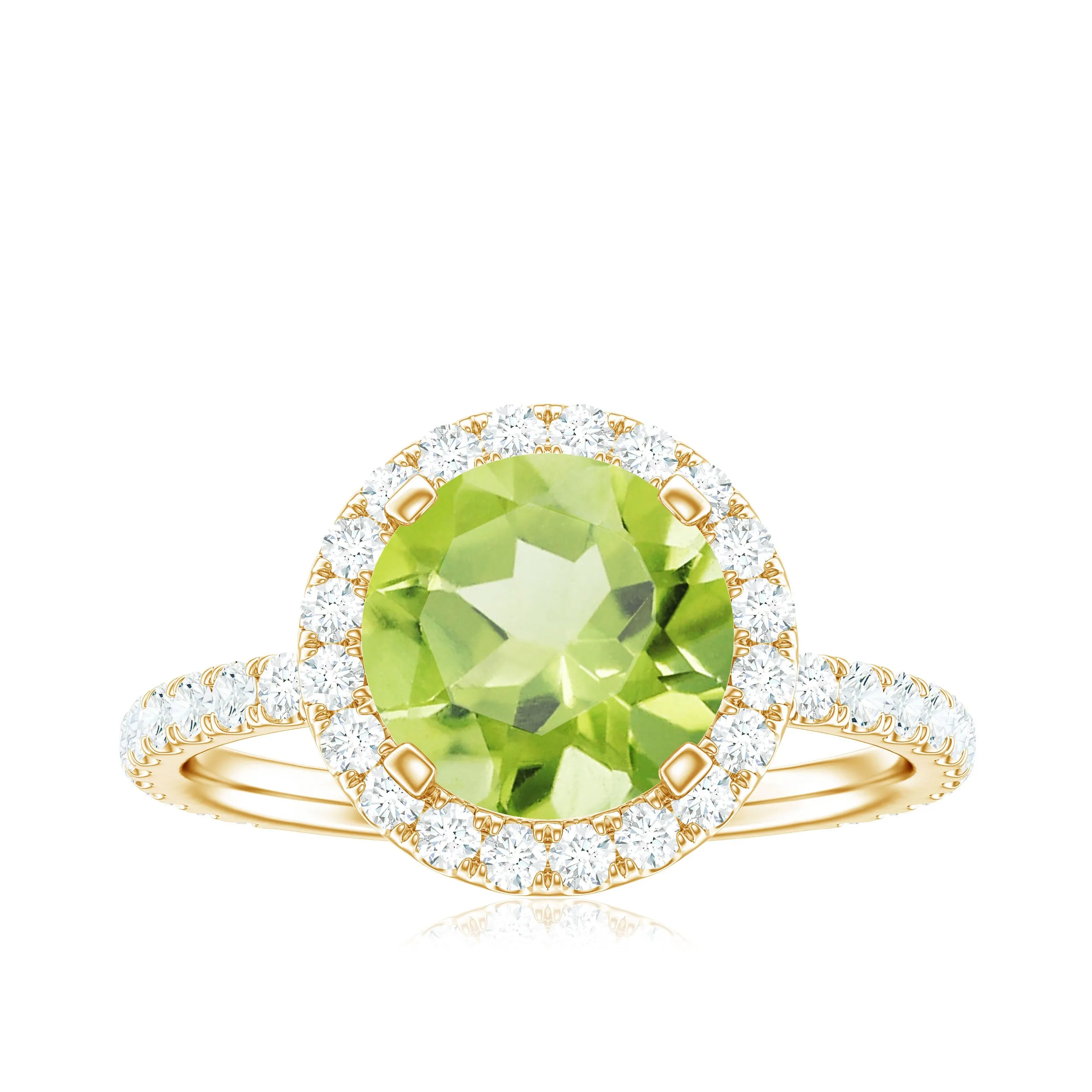 Real Peridot Halo Engagement Ring with Moissanite