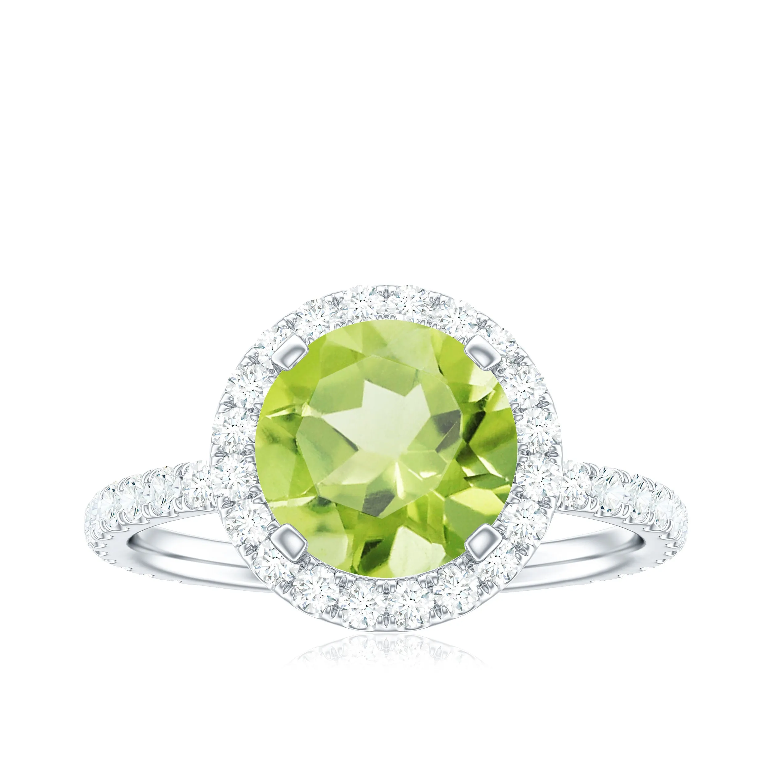 Real Peridot Halo Engagement Ring with Moissanite