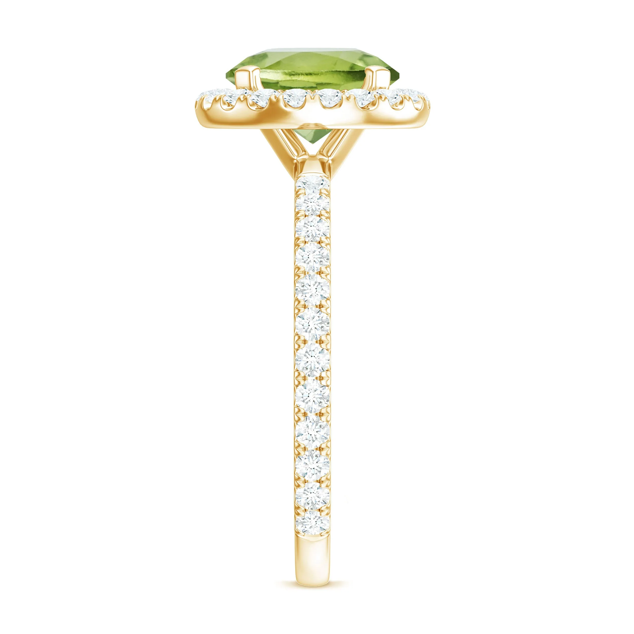 Real Peridot Halo Engagement Ring with Moissanite