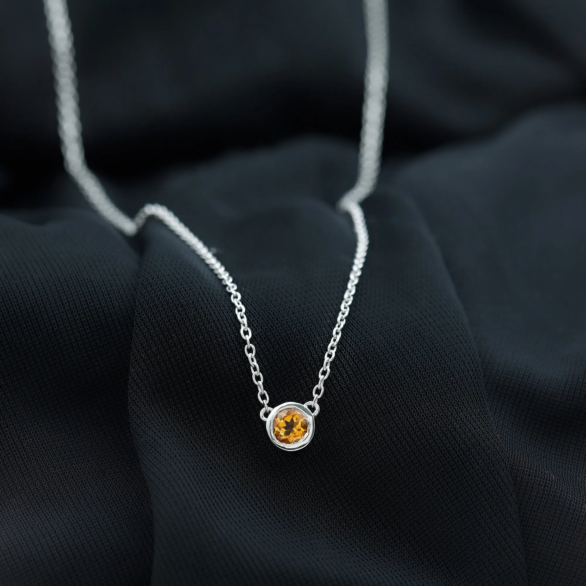 Real Round Cut Citrine Solitaire Necklace