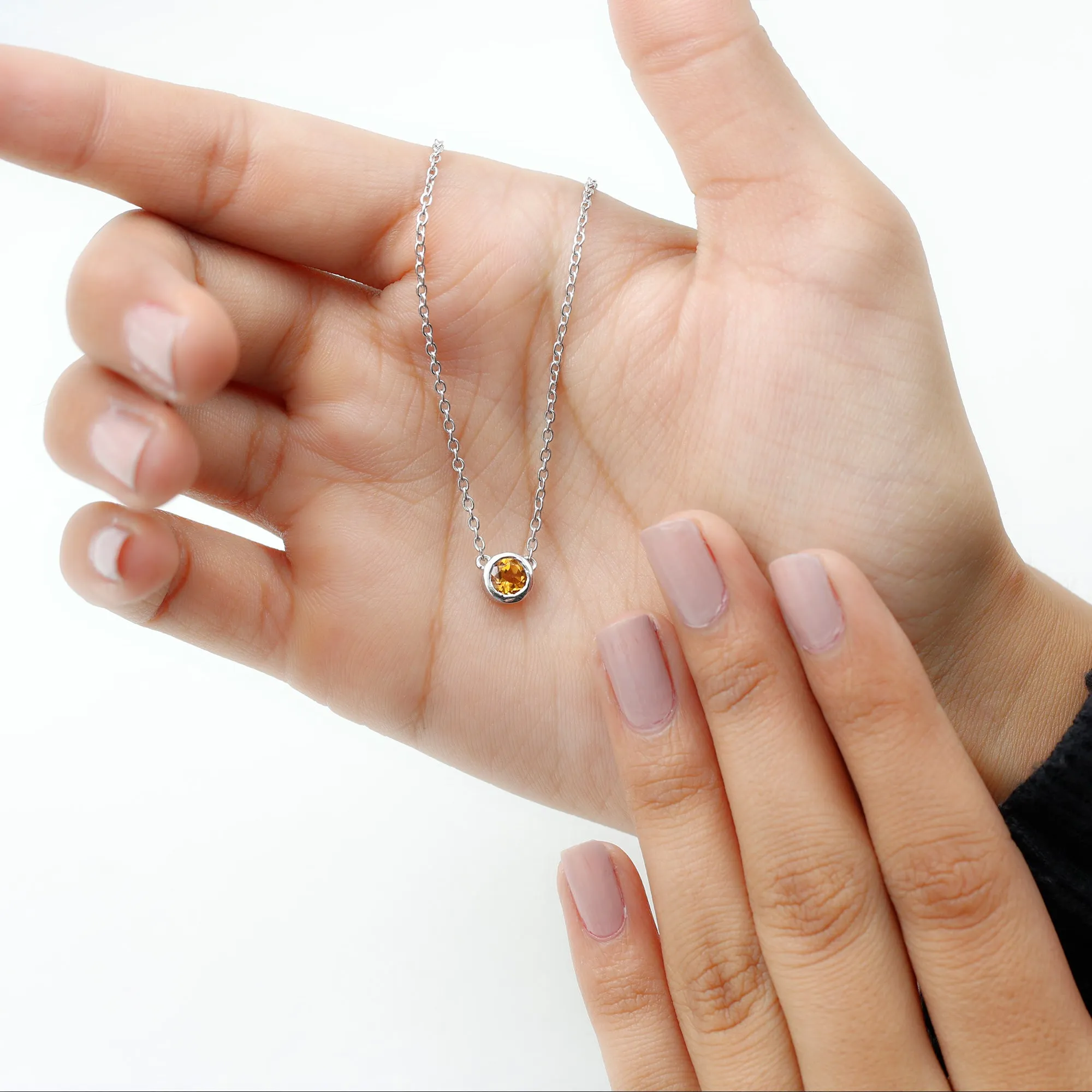 Real Round Cut Citrine Solitaire Necklace
