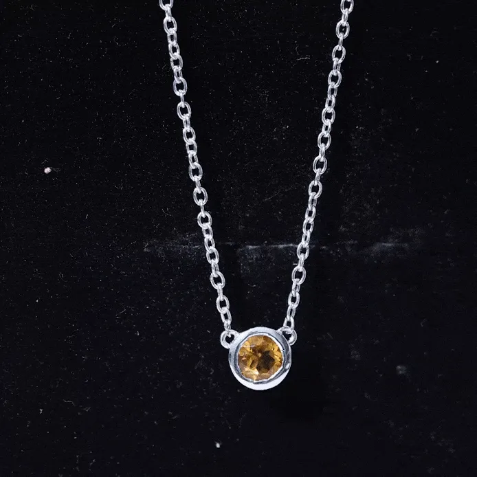 Real Round Cut Citrine Solitaire Necklace
