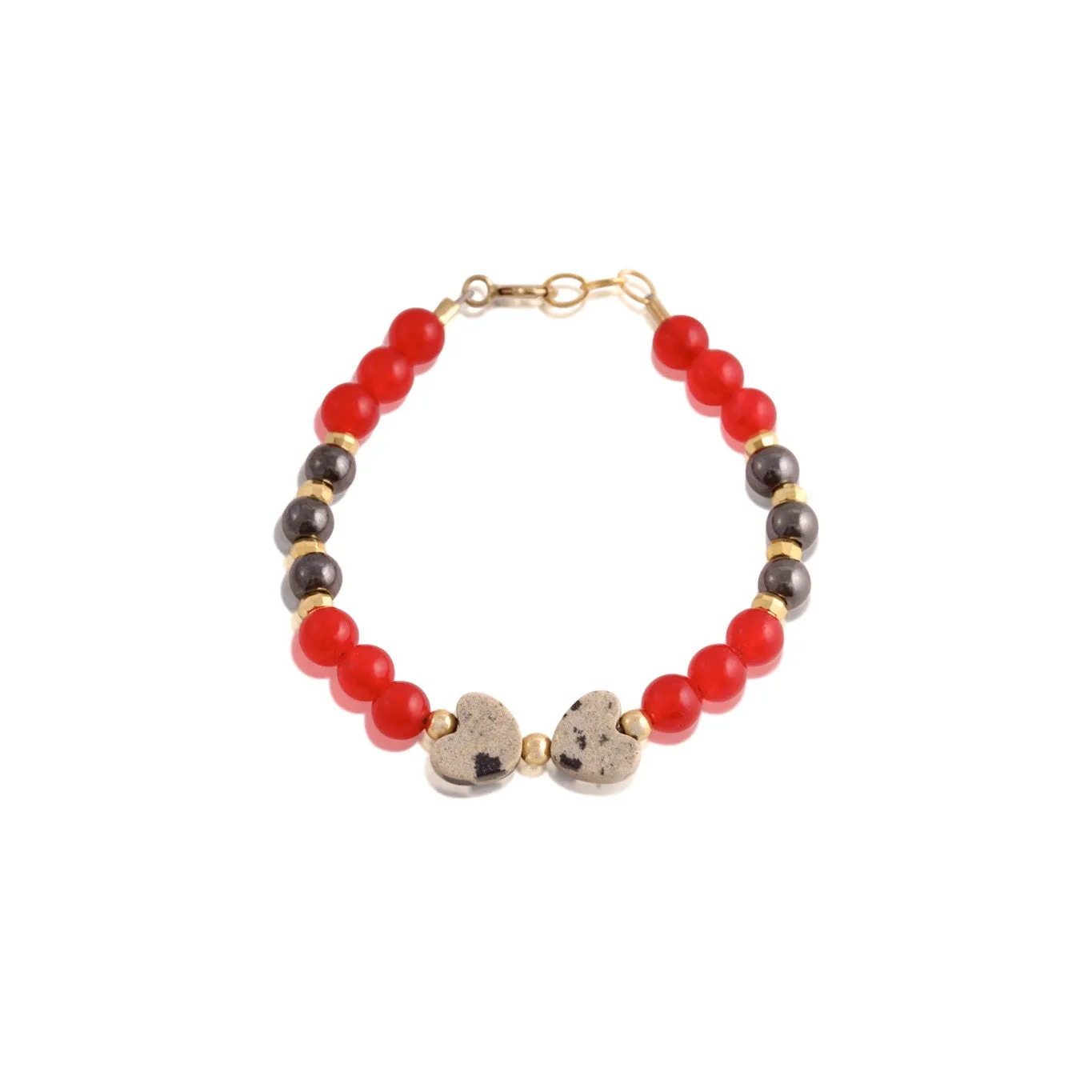 Red Hematite Bead & Dalmatian Bow Bracelet
