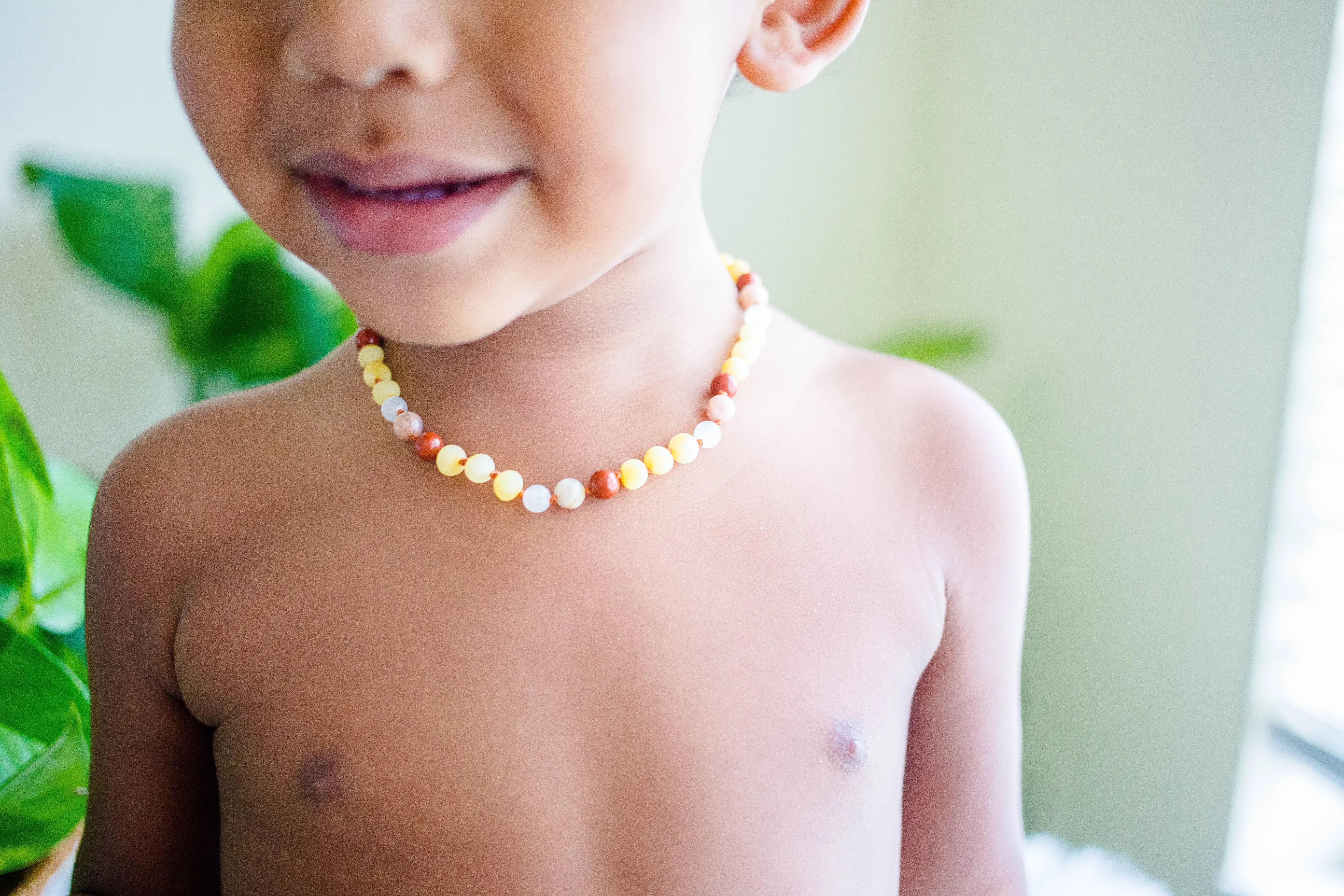 Red Jasper, Moonstone, Sunstone   Raw Lemon Baltic Amber Necklace ll Teething ll Calming ll Pain