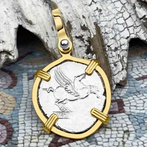 Roman Republic Silver Denarius 90 BC Pegasus 14K Gold Pendant | Artifact #6974