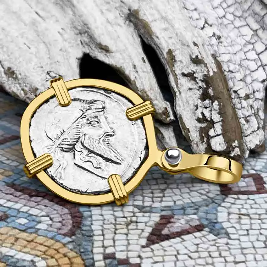 Roman Republic Silver Denarius 90 BC Pegasus 14K Gold Pendant | Artifact #6974