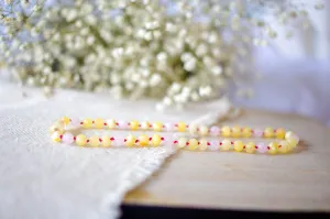 Rose Quartz   Raw and Polished Lemon Baltic Amber Teething Necklace ( Pop   Screw Clasps ) ll Pain ll Calming ll Arthritis