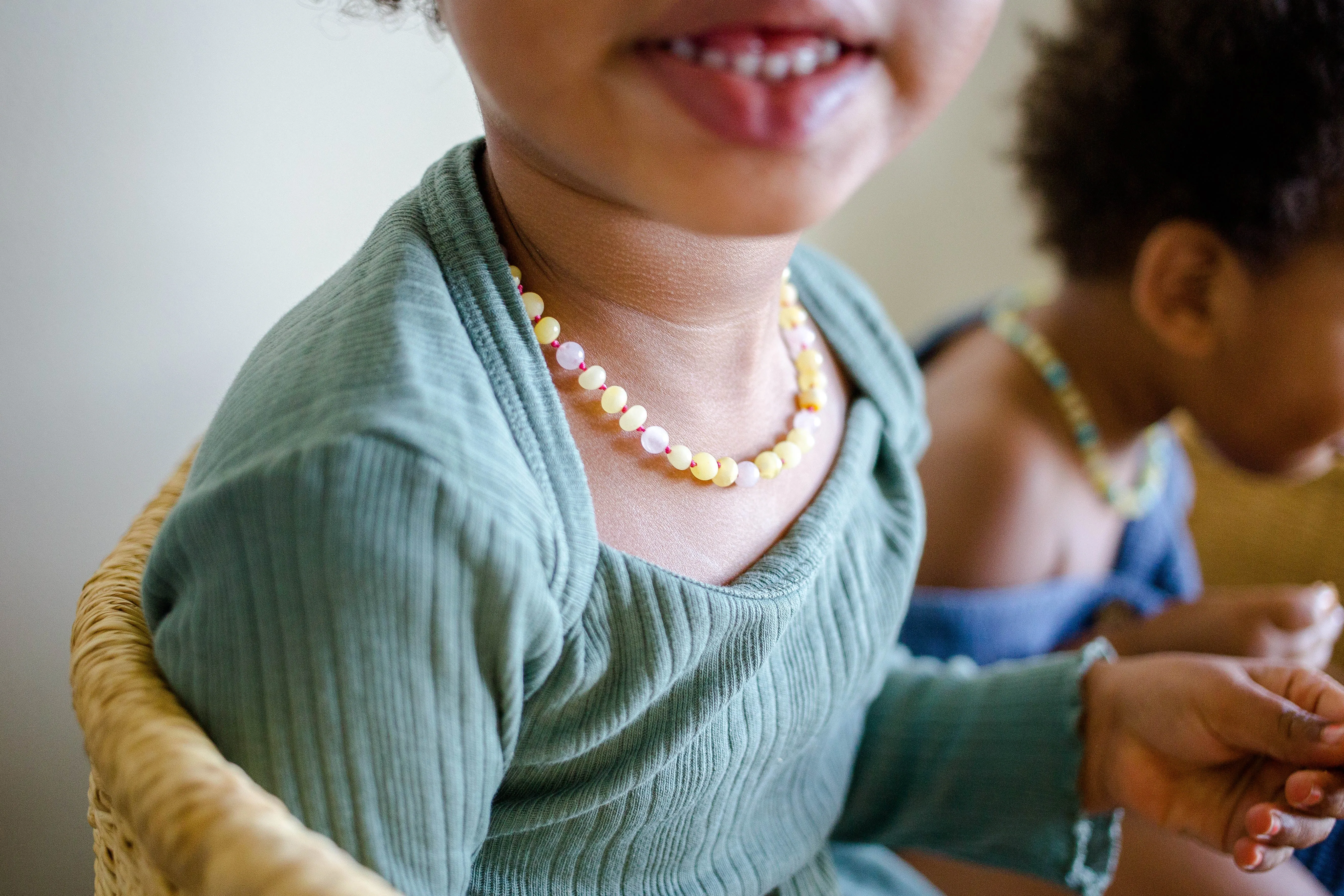 Rose Quartz   Raw and Polished Lemon Baltic Amber Teething Necklace ( Pop   Screw Clasps ) ll Pain ll Calming ll Arthritis
