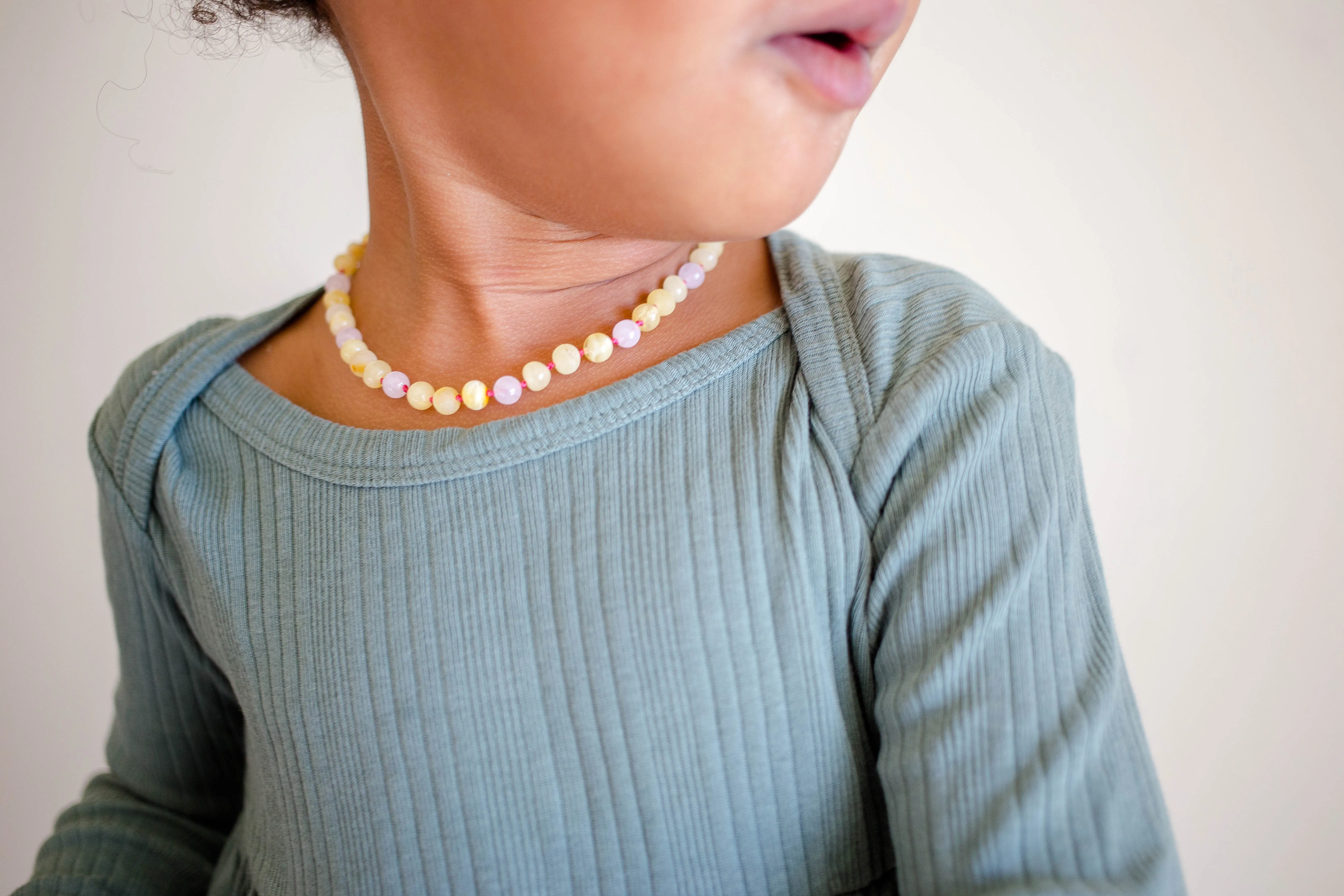 Rose Quartz   Raw and Polished Lemon Baltic Amber Teething Necklace ( Pop   Screw Clasps ) ll Pain ll Calming ll Arthritis