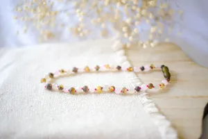 Rose Quartz   Raw Green Baltic Amber Teething Necklace ll Teething