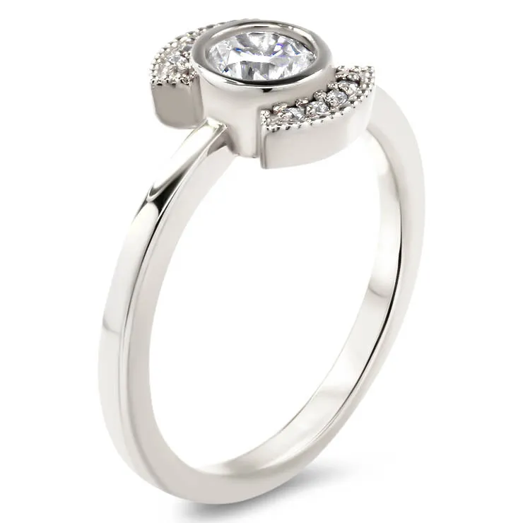 Round Center Engagement Ring Diamond Setting Thin Band Ring Bezel Set Center Stone - Juliette