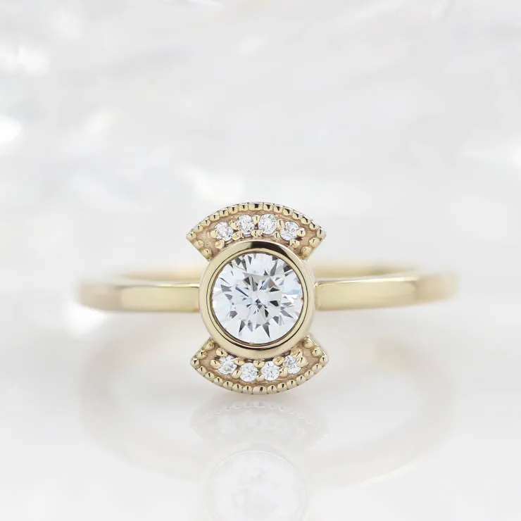 Round Center Engagement Ring Diamond Setting Thin Band Ring Bezel Set Center Stone - Juliette