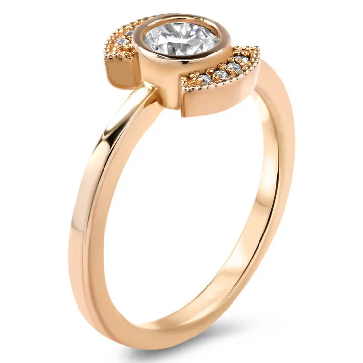 Round Center Engagement Ring Diamond Setting Thin Band Ring Bezel Set Center Stone - Juliette