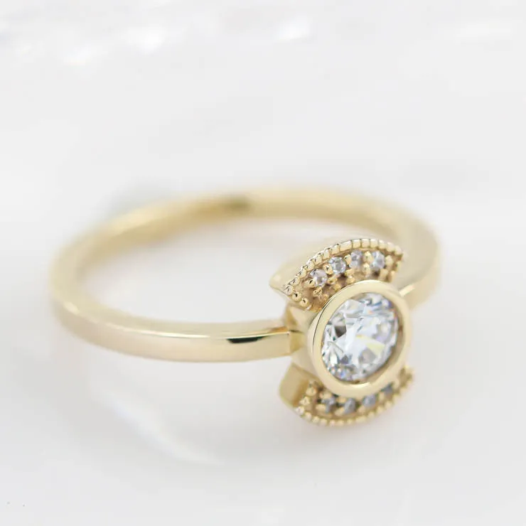 Round Center Engagement Ring Diamond Setting Thin Band Ring Bezel Set Center Stone - Juliette