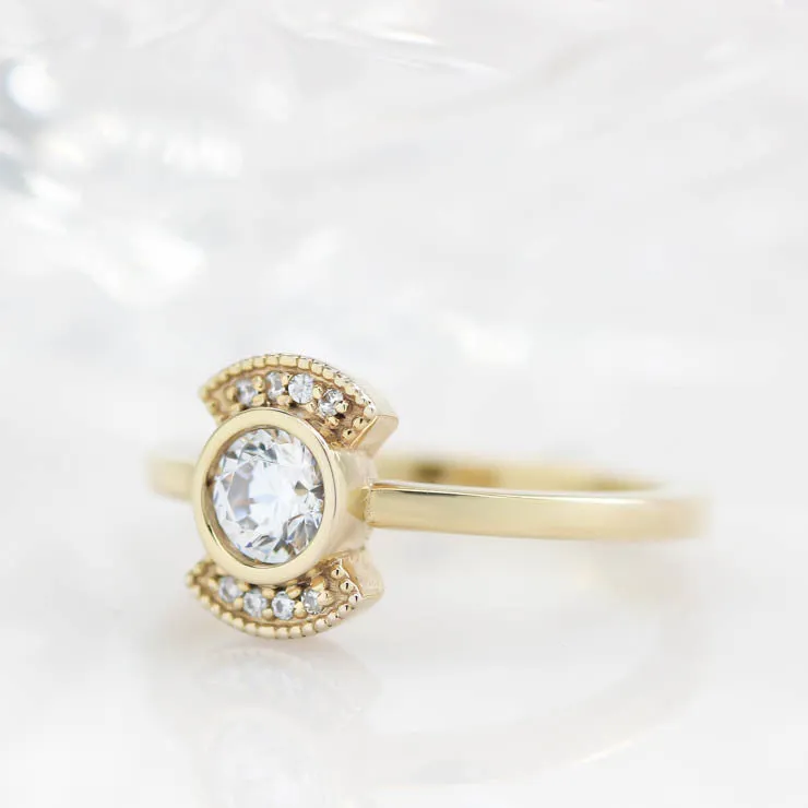 Round Center Engagement Ring Diamond Setting Thin Band Ring Bezel Set Center Stone - Juliette