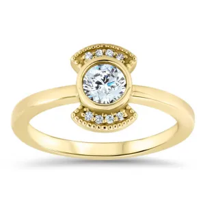 Round Center Engagement Ring Diamond Setting Thin Band Ring Bezel Set Center Stone - Juliette