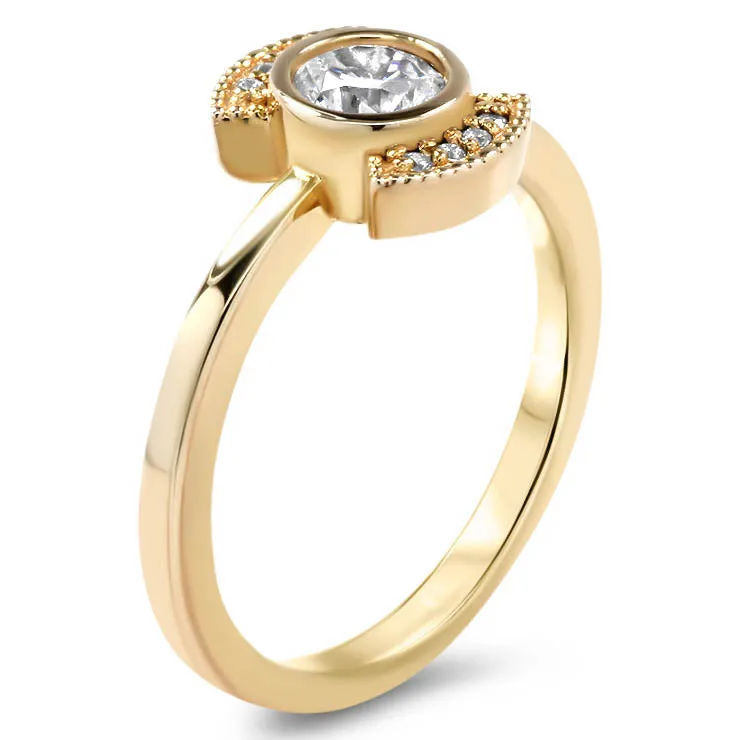 Round Center Engagement Ring Diamond Setting Thin Band Ring Bezel Set Center Stone - Juliette