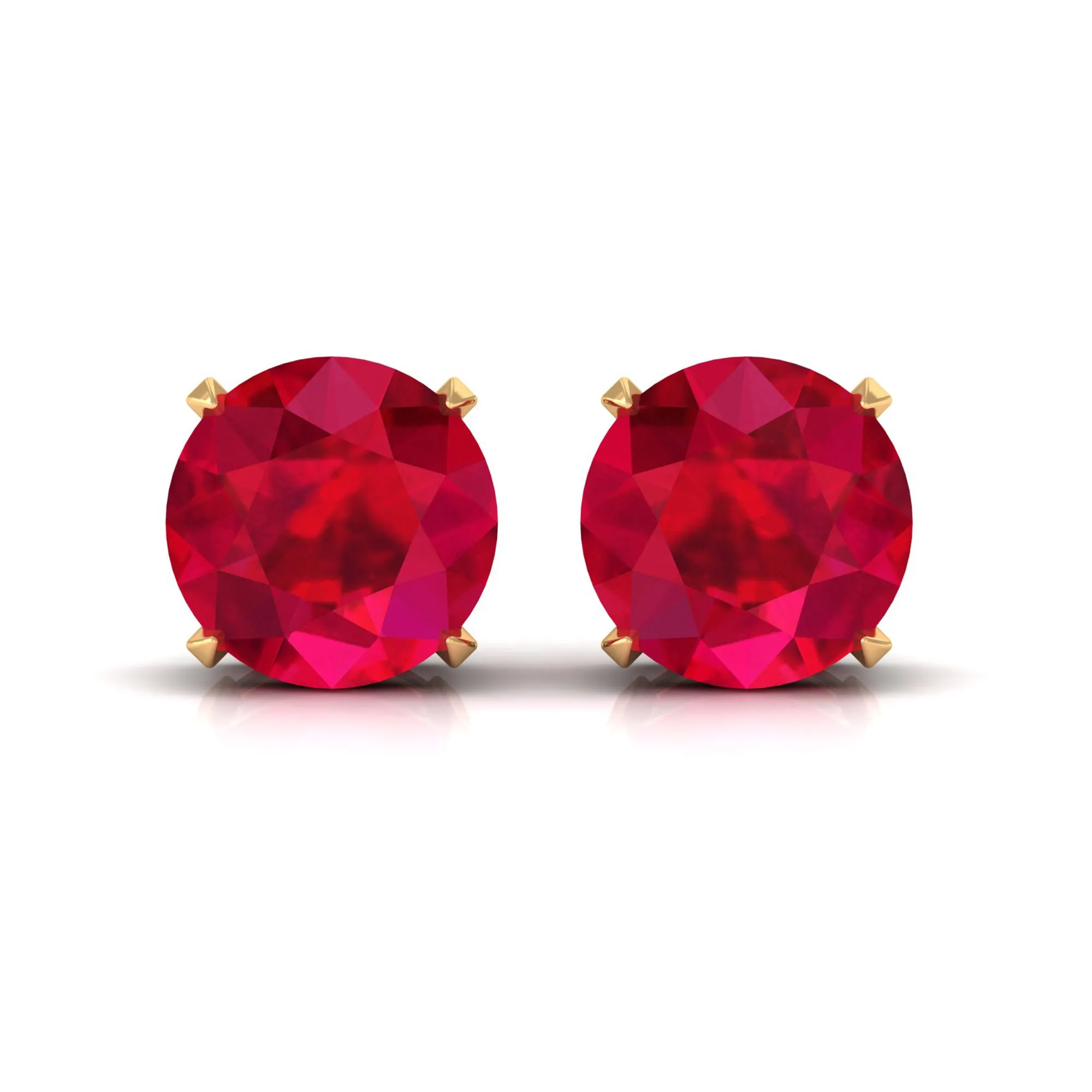 Round Created Ruby Solitaire Stud Earrings