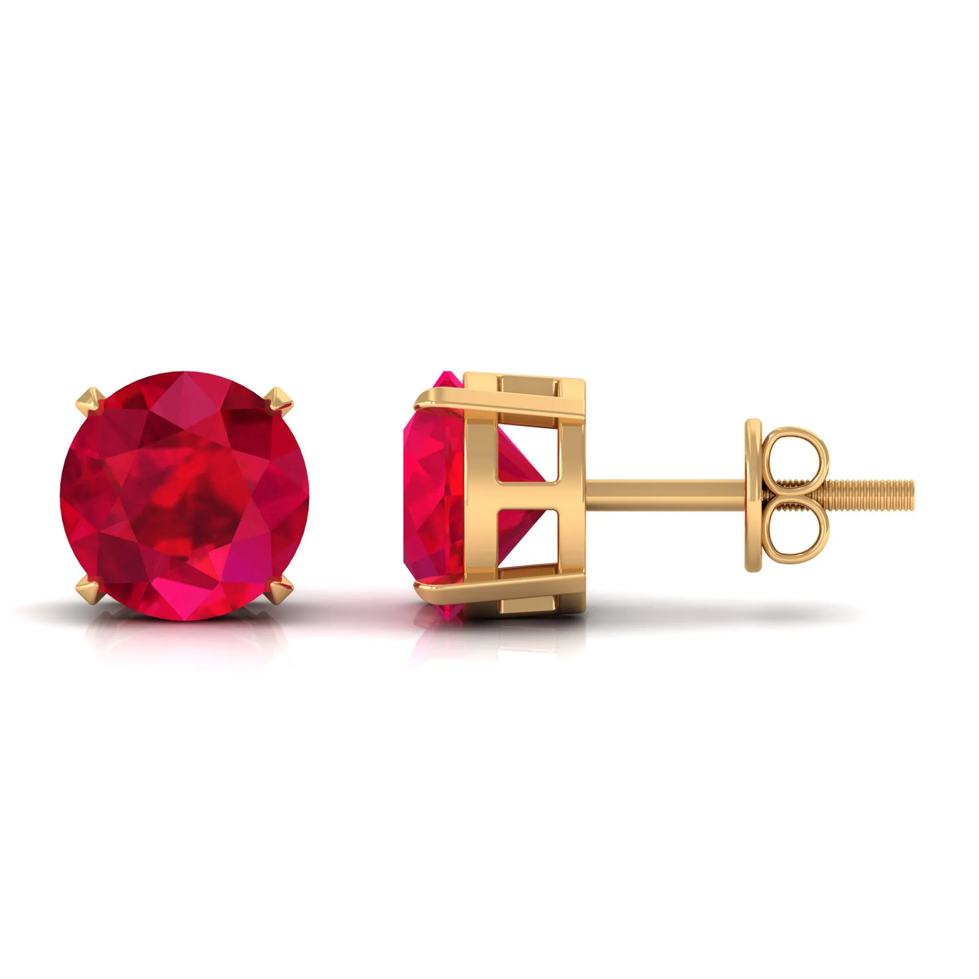 Round Created Ruby Solitaire Stud Earrings