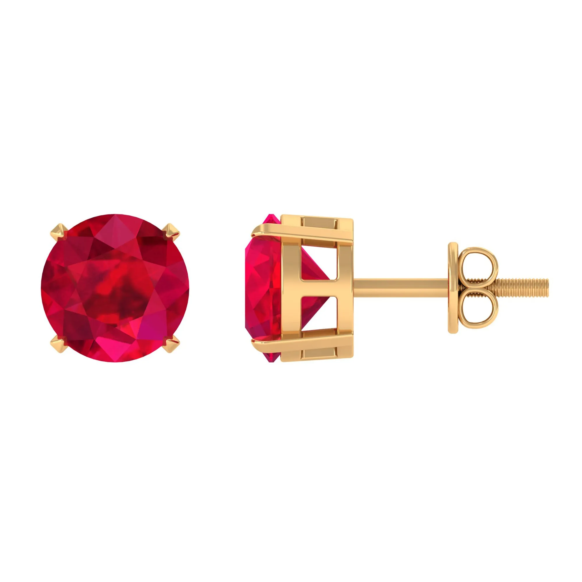 Round Created Ruby Solitaire Stud Earrings