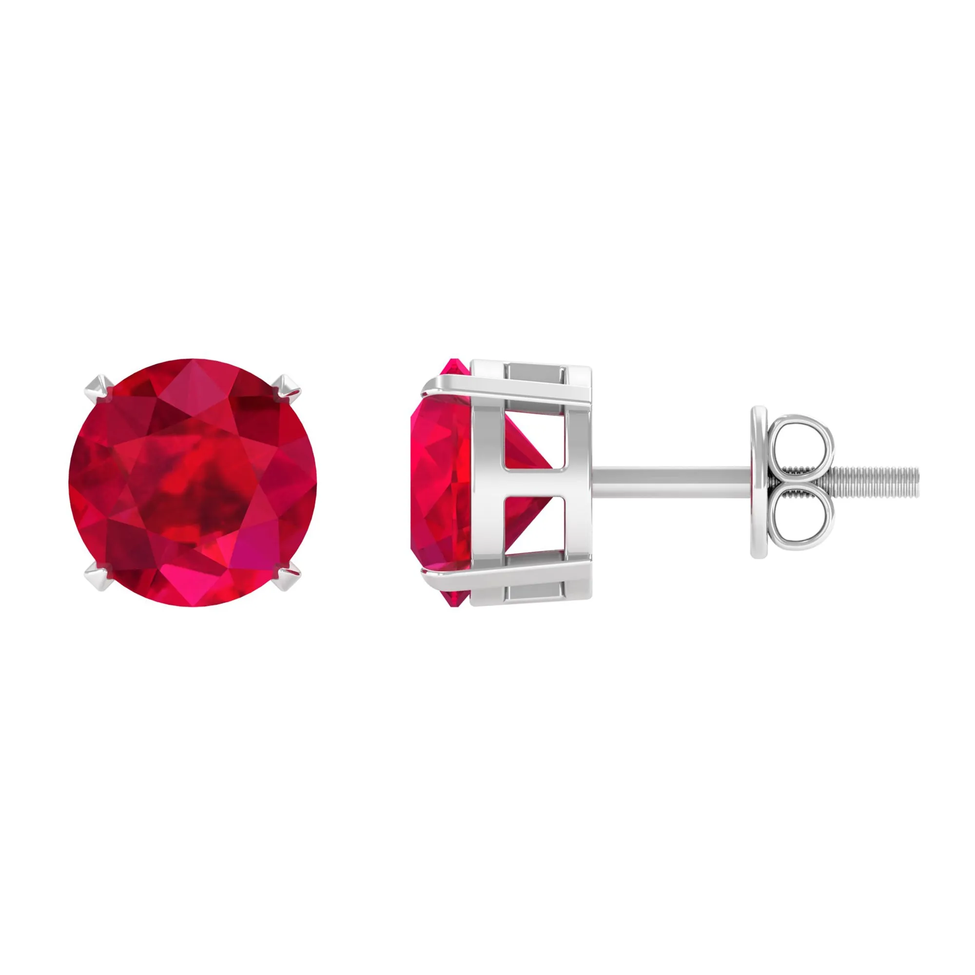 Round Created Ruby Solitaire Stud Earrings