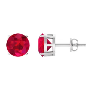Round Created Ruby Solitaire Stud Earrings