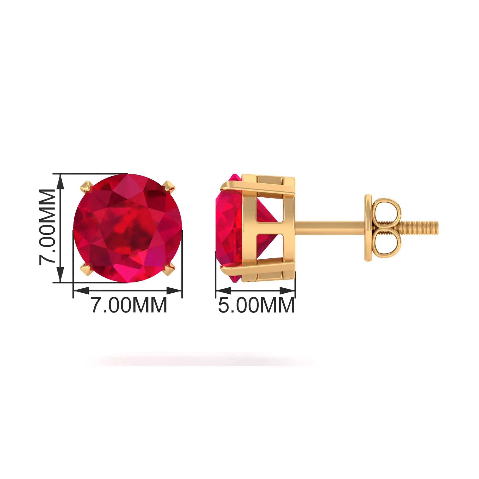 Round Created Ruby Solitaire Stud Earrings