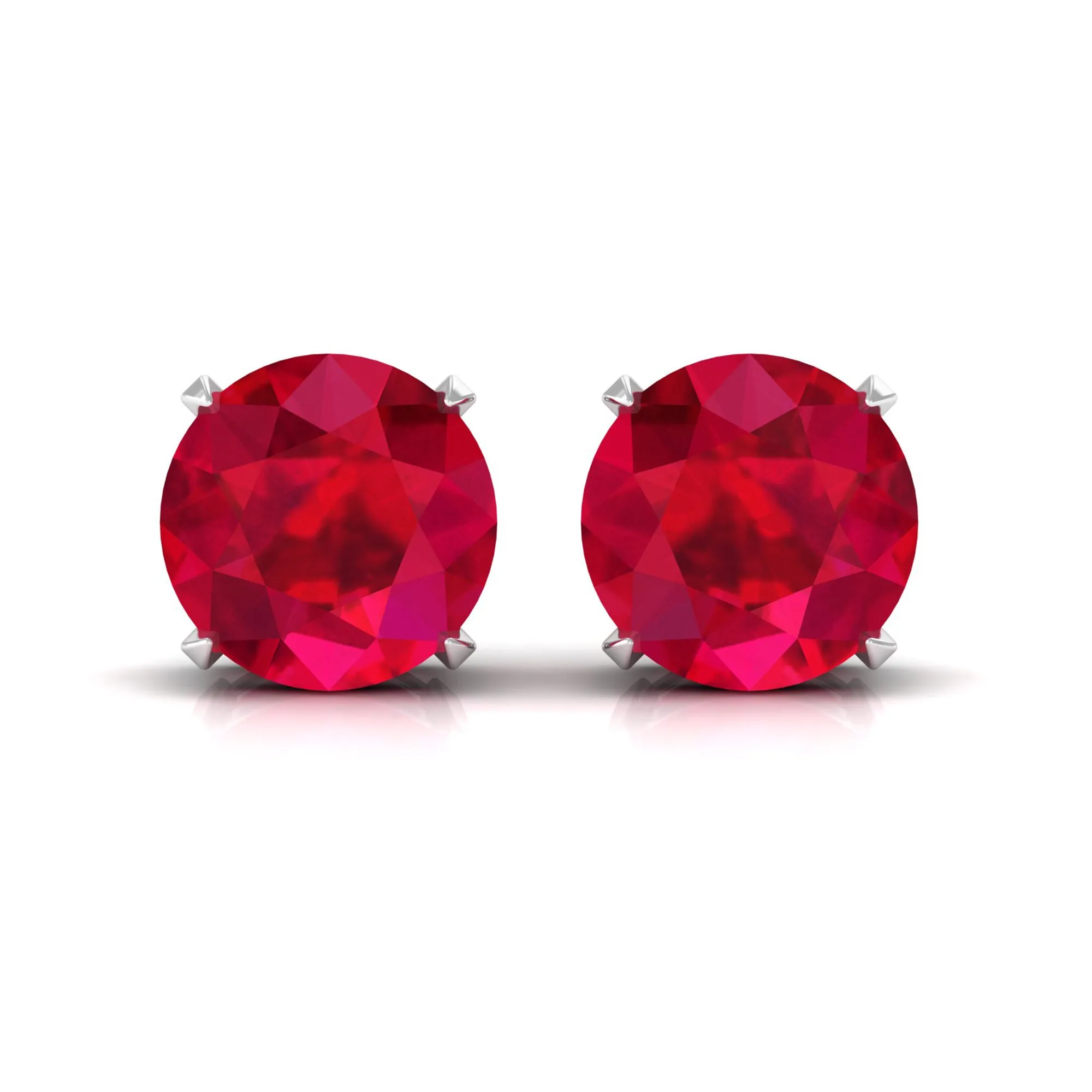Round Created Ruby Solitaire Stud Earrings