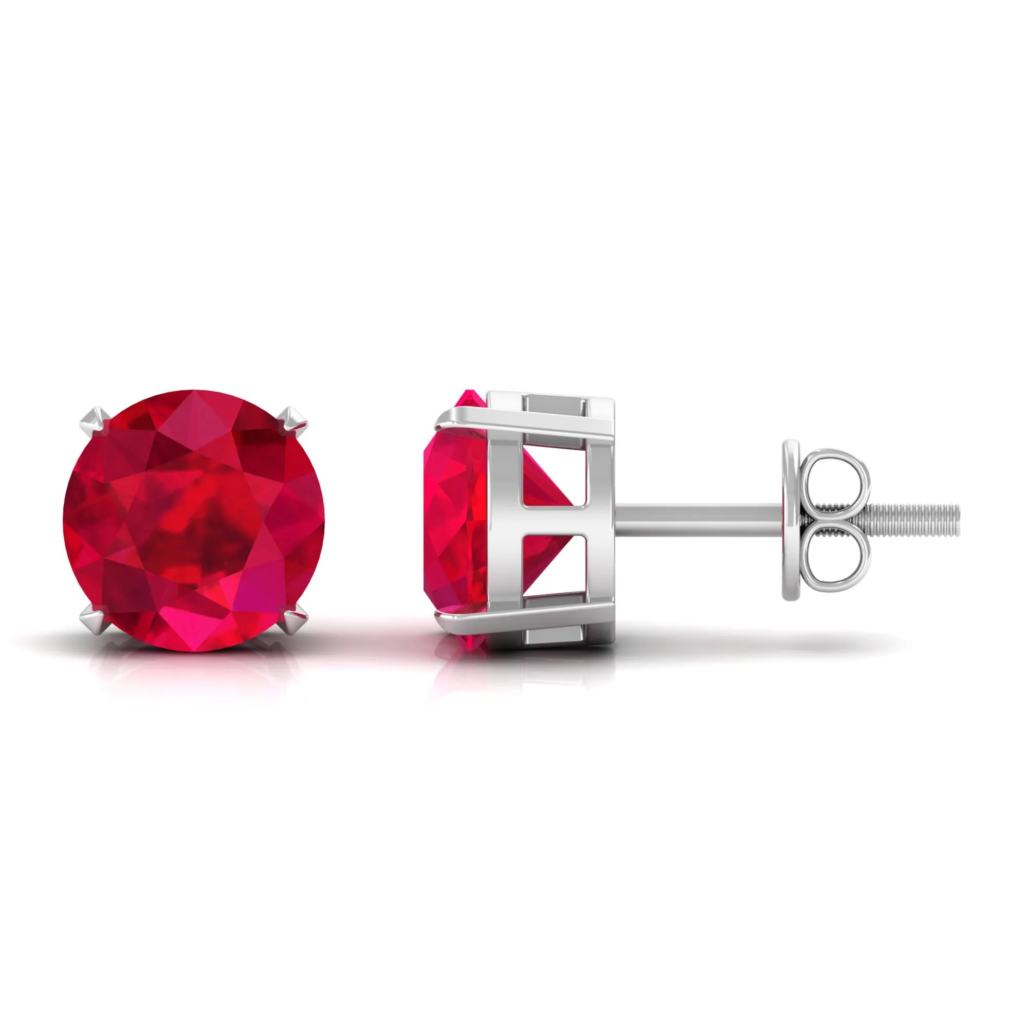 Round Created Ruby Solitaire Stud Earrings