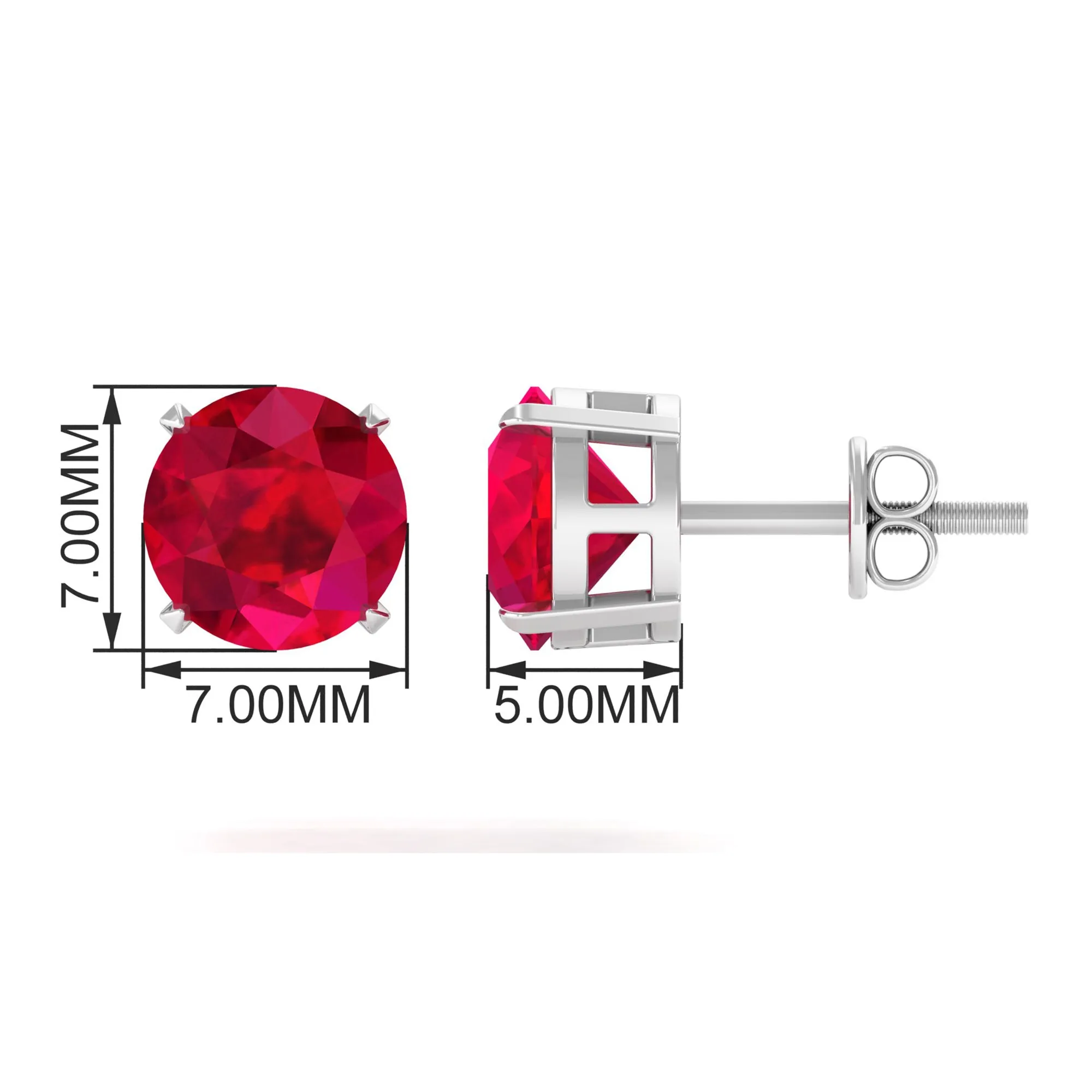 Round Created Ruby Solitaire Stud Earrings