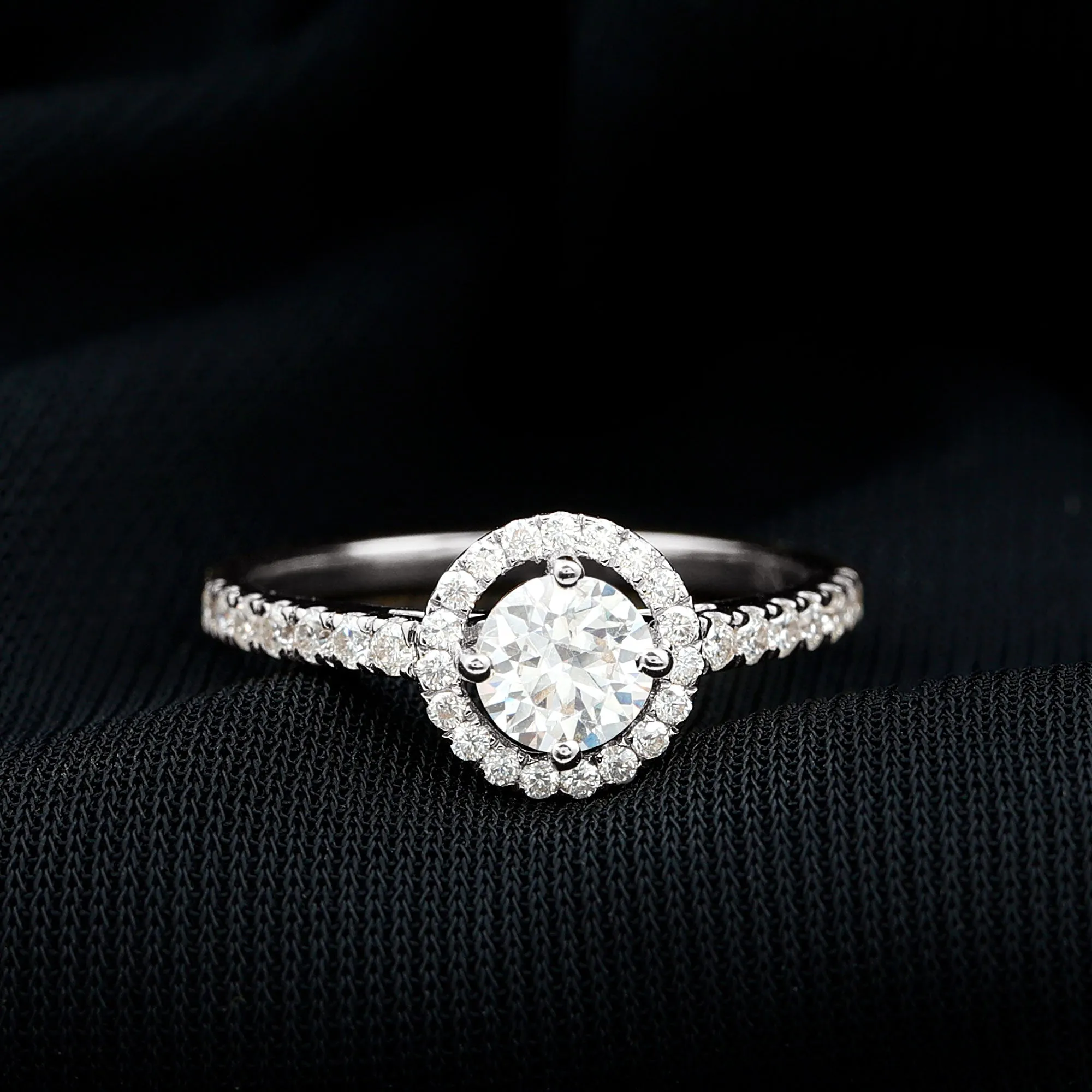Round Cut Moissanite Halo Promise Ring in Gold