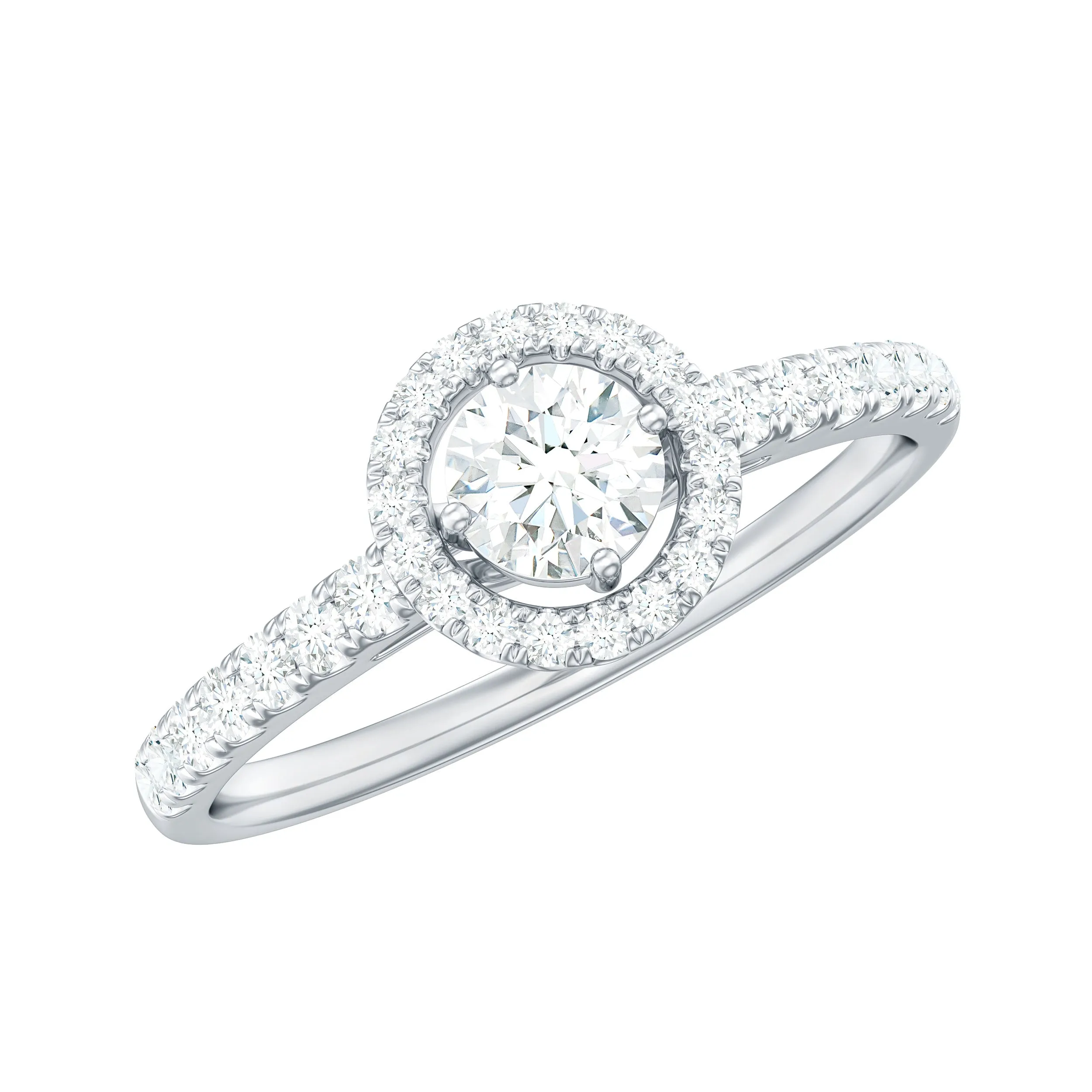 Round Cut Moissanite Halo Promise Ring in Gold