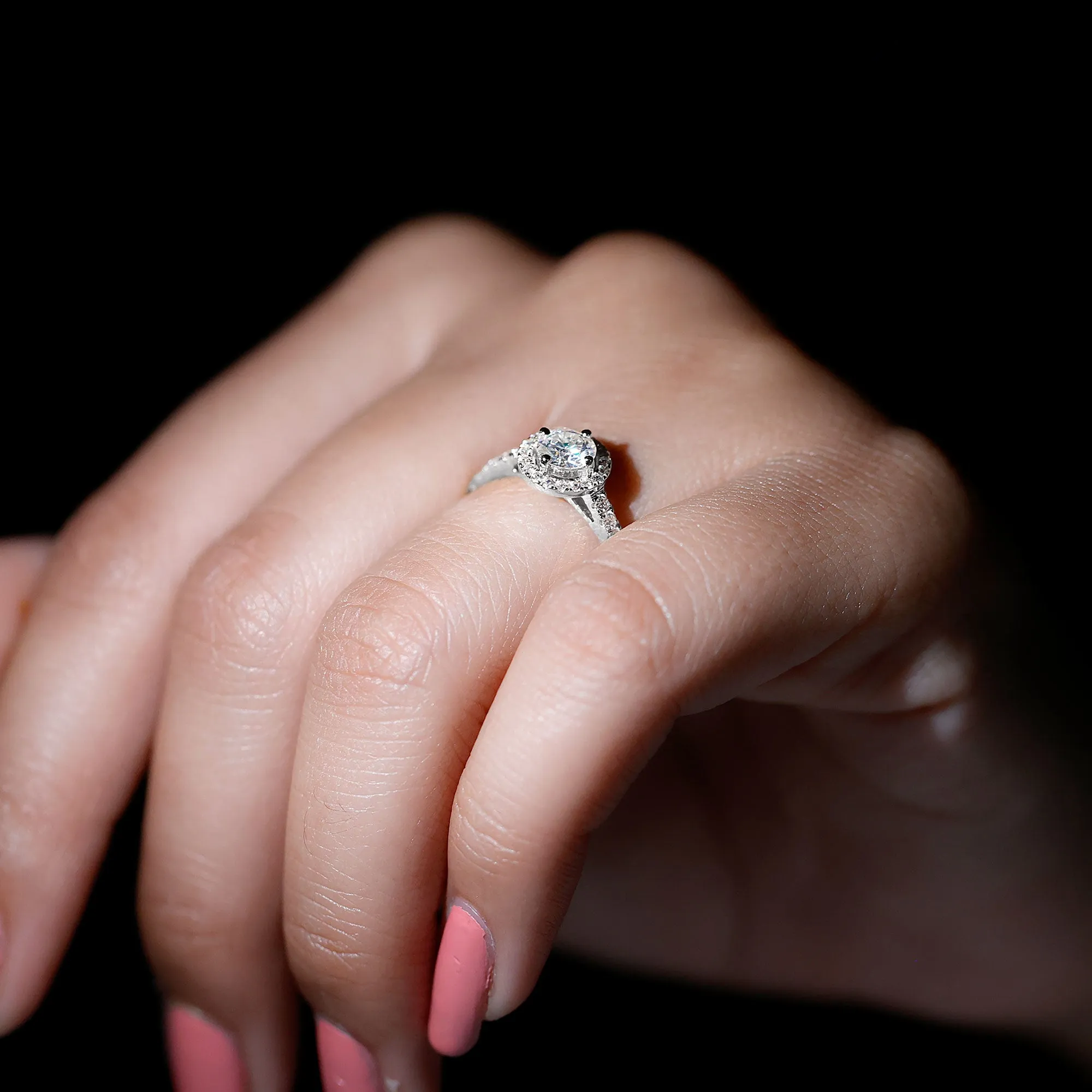 Round Cut Moissanite Halo Promise Ring in Gold