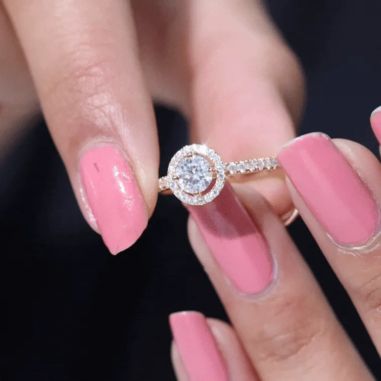 Round Cut Moissanite Halo Promise Ring in Gold