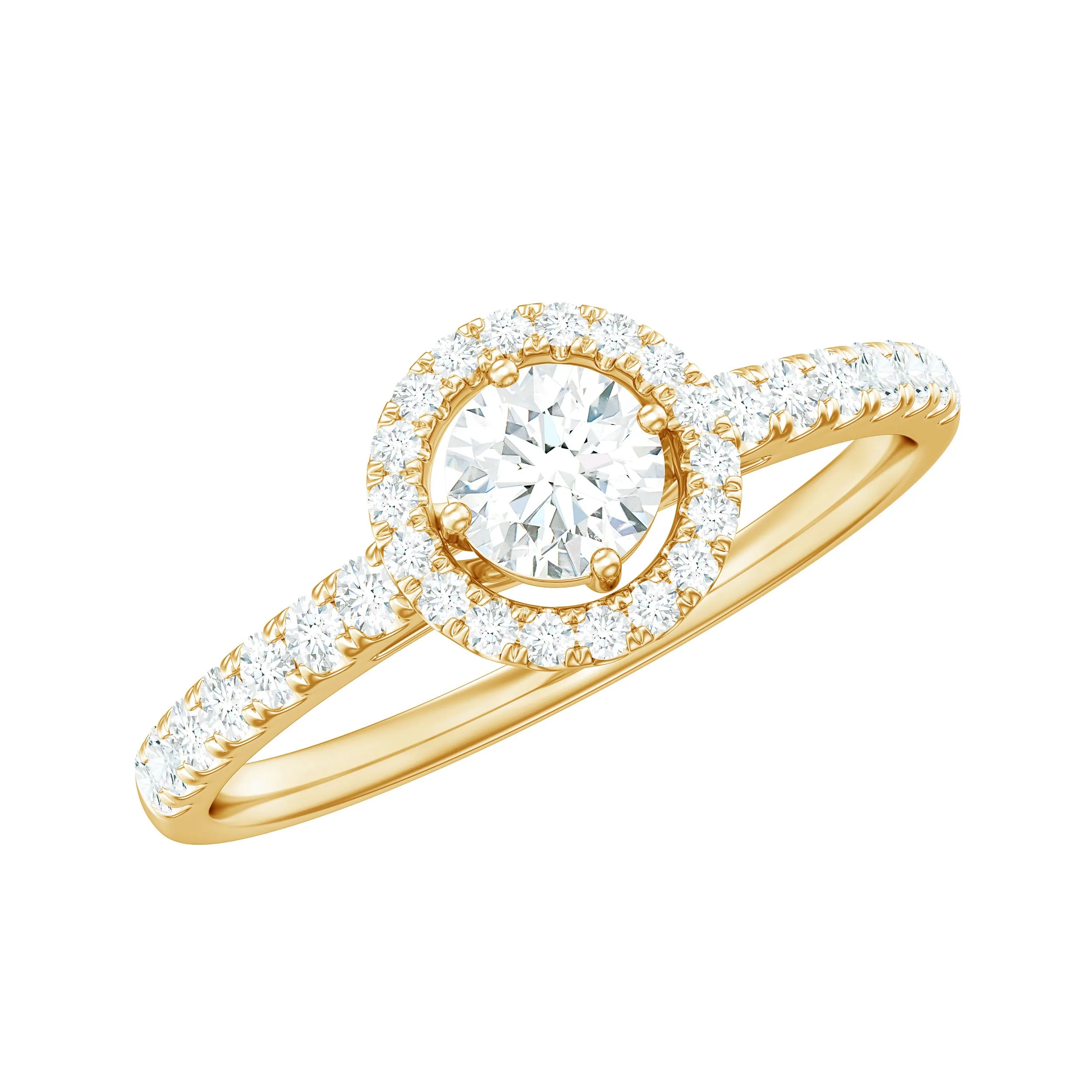 Round Cut Moissanite Halo Promise Ring in Gold