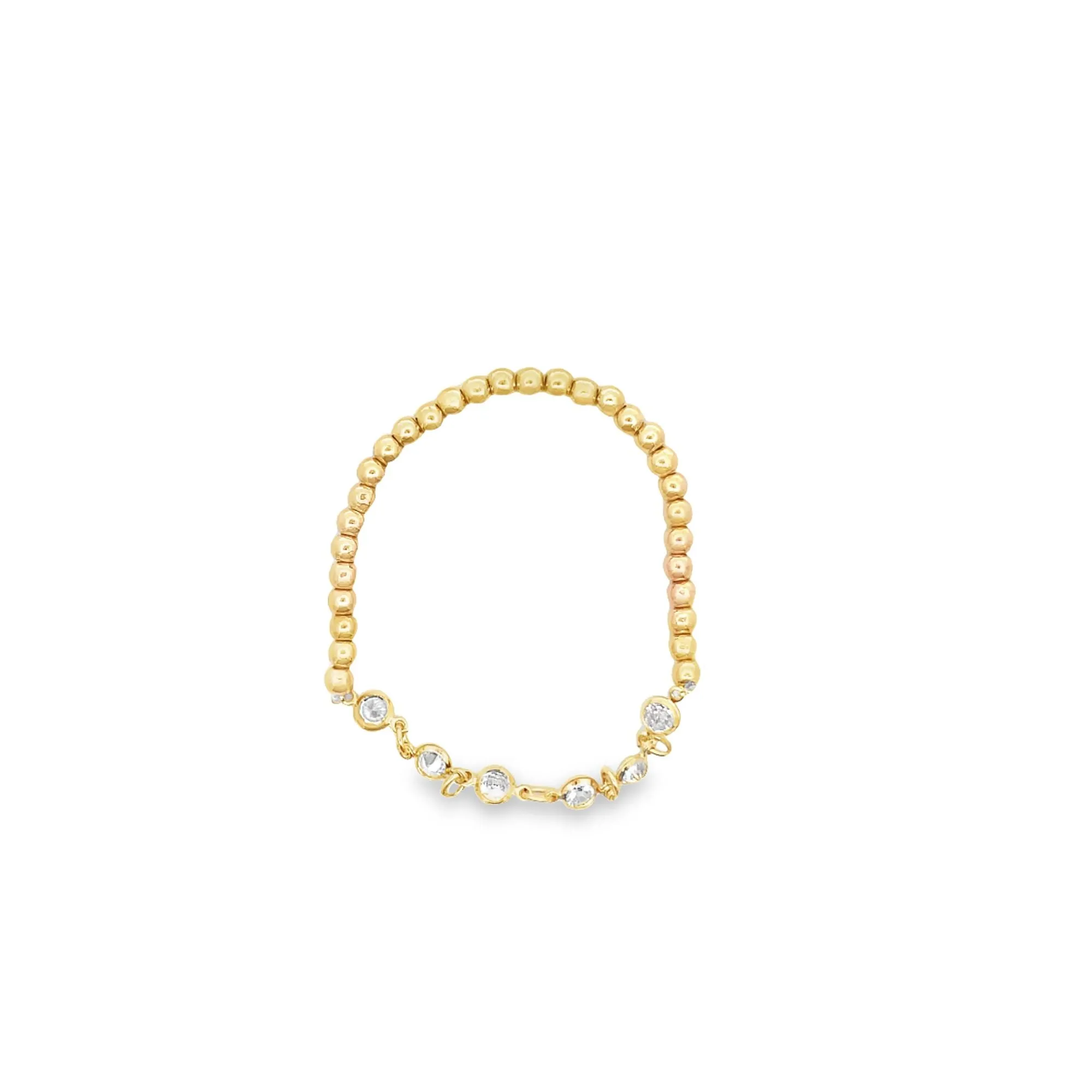 Round CZ Charm Link Half Beaded Bracelet (I45B)