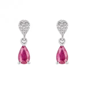 Ruby and Diamond Droplet White Gold Earrings GE2419R